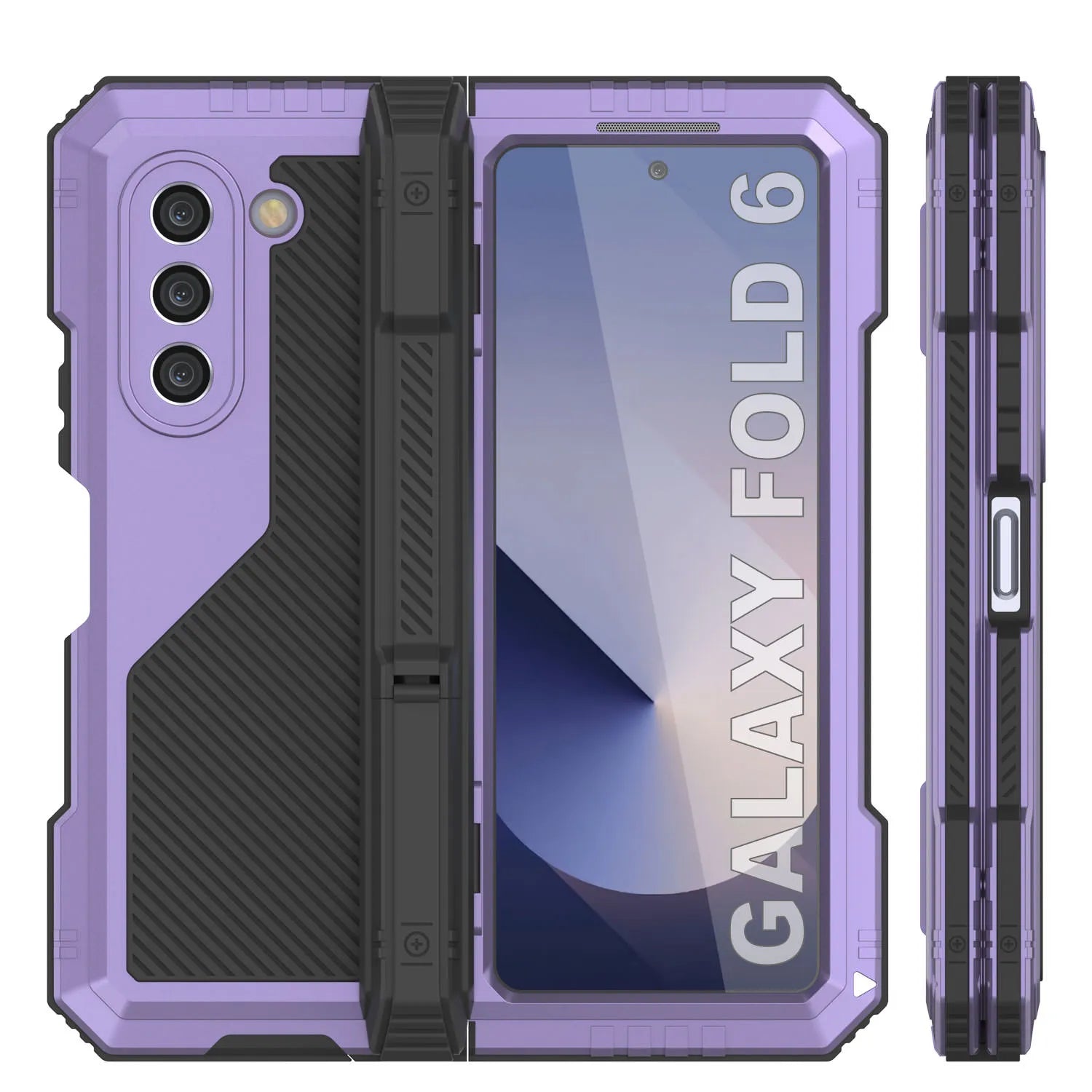 Galaxy Z Fold6 Metal Case, Heavy Duty Military Grade Armor Cover Full Body Hard [Purple]