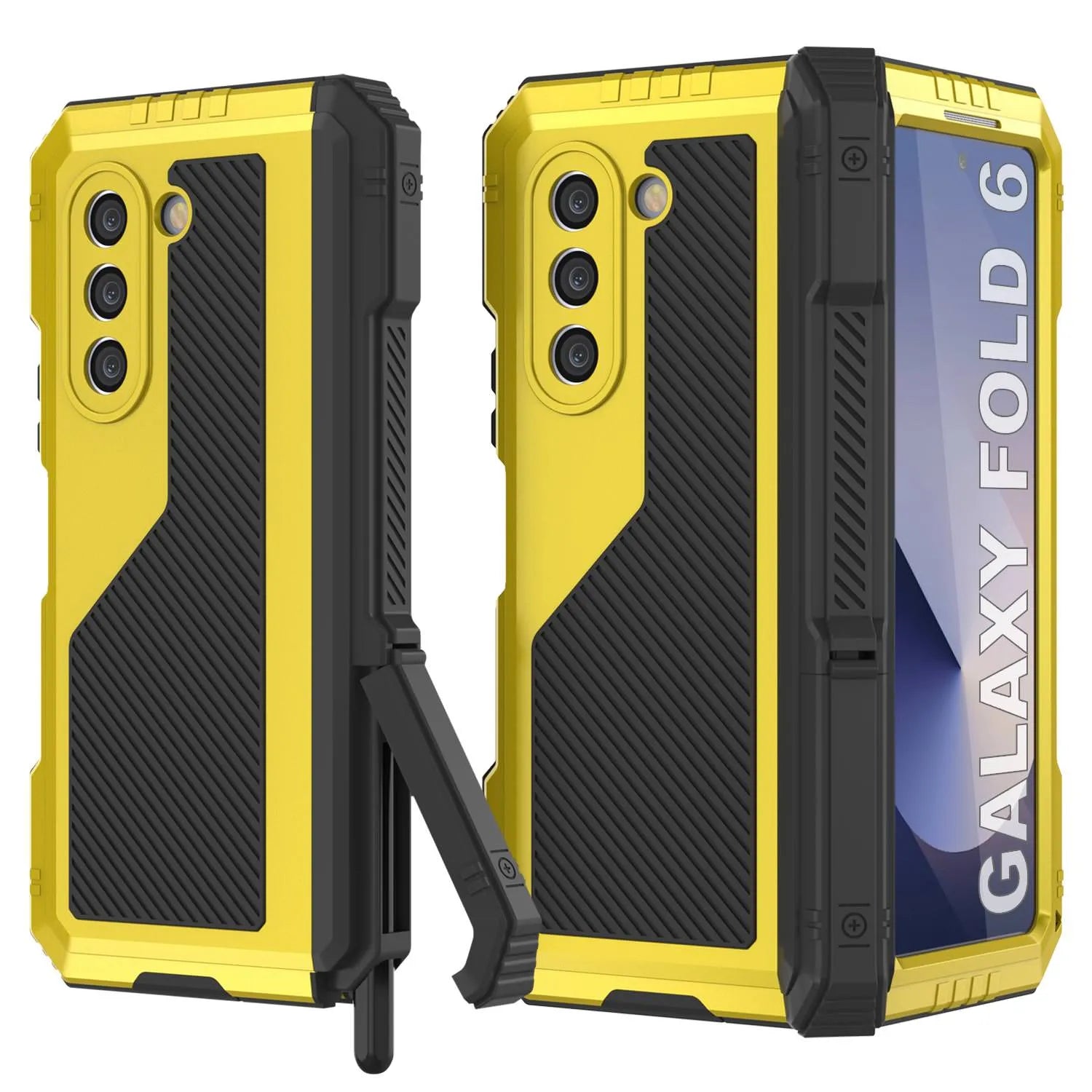 Galaxy Z Fold6 Metal Case, Heavy Duty Military Grade Armor Cover Full Body Hard [Neon]