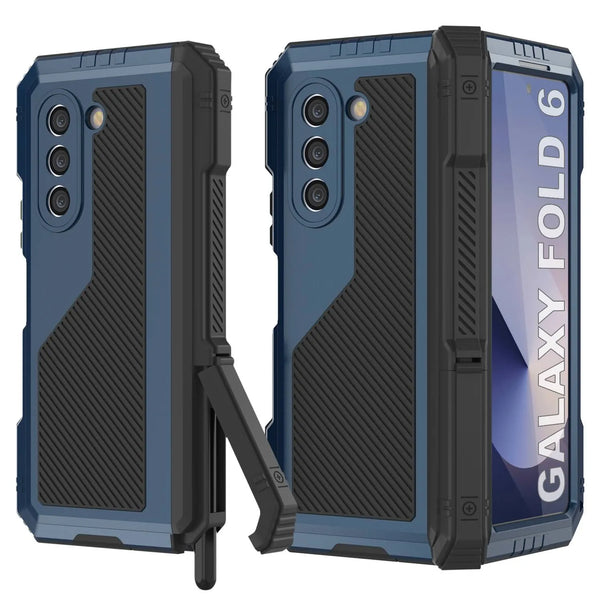 Galaxy Z Fold6 Metal Case, Heavy Duty Military Grade Armor Cover Full Body Hard [Blue]