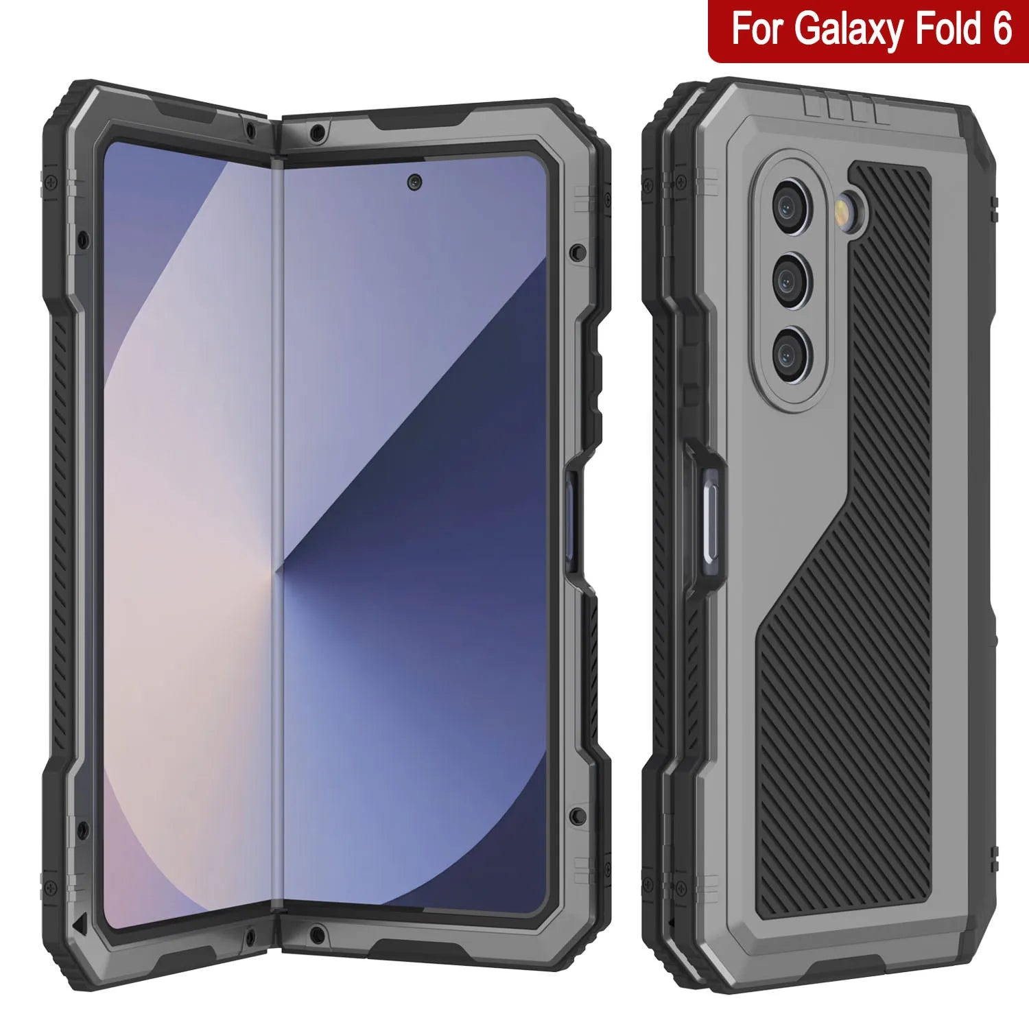 Galaxy Z Fold6 Metal Case, Heavy Duty Military Grade Armor Cover Full Body Hard [Silver]