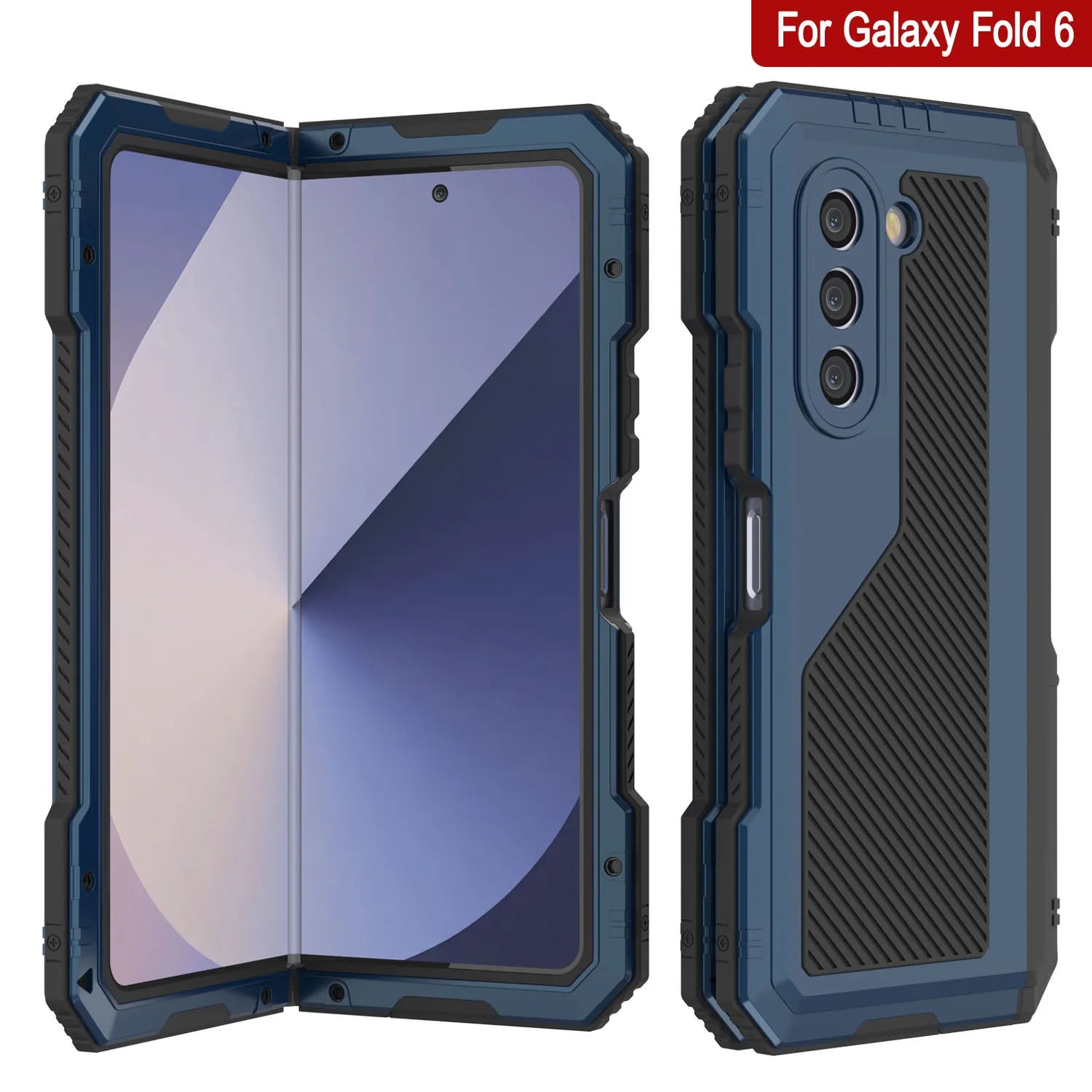 Galaxy Z Fold6 Metal Case, Heavy Duty Military Grade Armor Cover Full Body Hard [Blue]