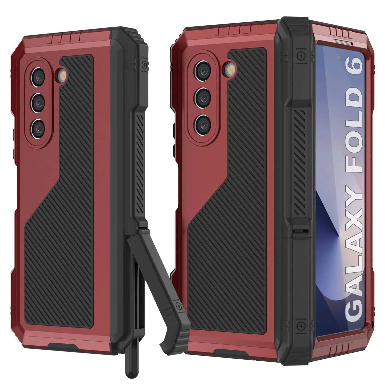 Galaxy Z Fold6 Metal Case, Heavy Duty Military Grade Armor Cover Full Body Hard [Red]