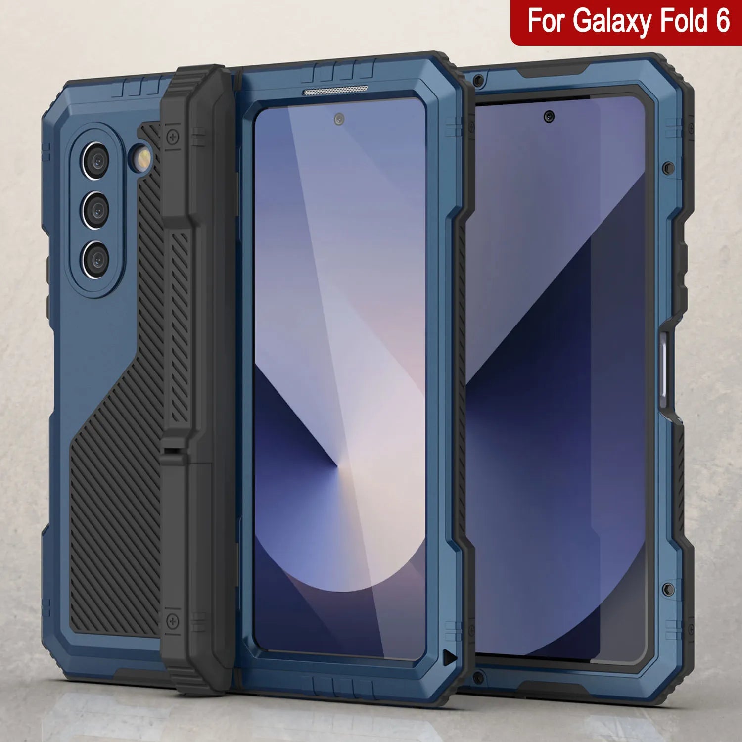 Galaxy Z Fold6 Metal Case, Heavy Duty Military Grade Armor Cover Full Body Hard [Blue]