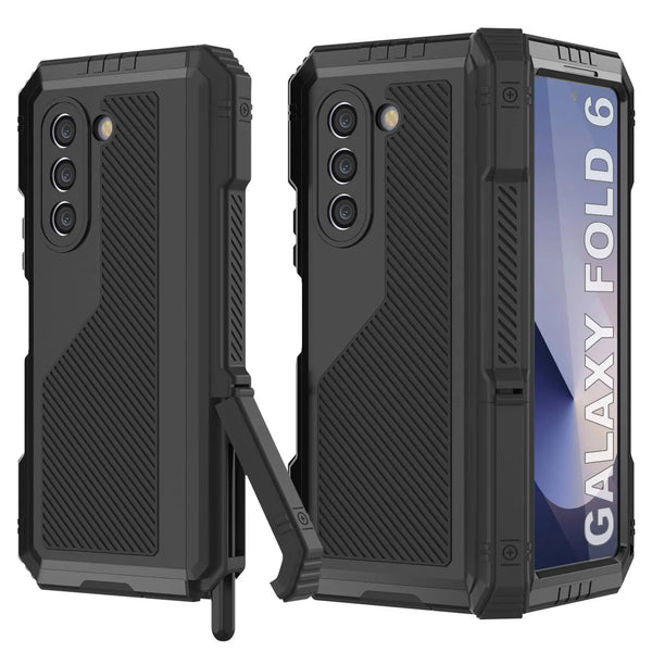 Galaxy Z Fold6 Metal Case, Heavy Duty Military Grade Armor Cover Full Body Hard [Black]