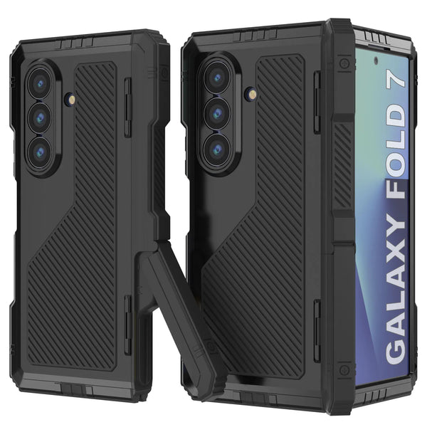 Galaxy Z Fold7 Metal Case, Heavy Duty Military Grade Armor Cover Full Body Hard [Black]