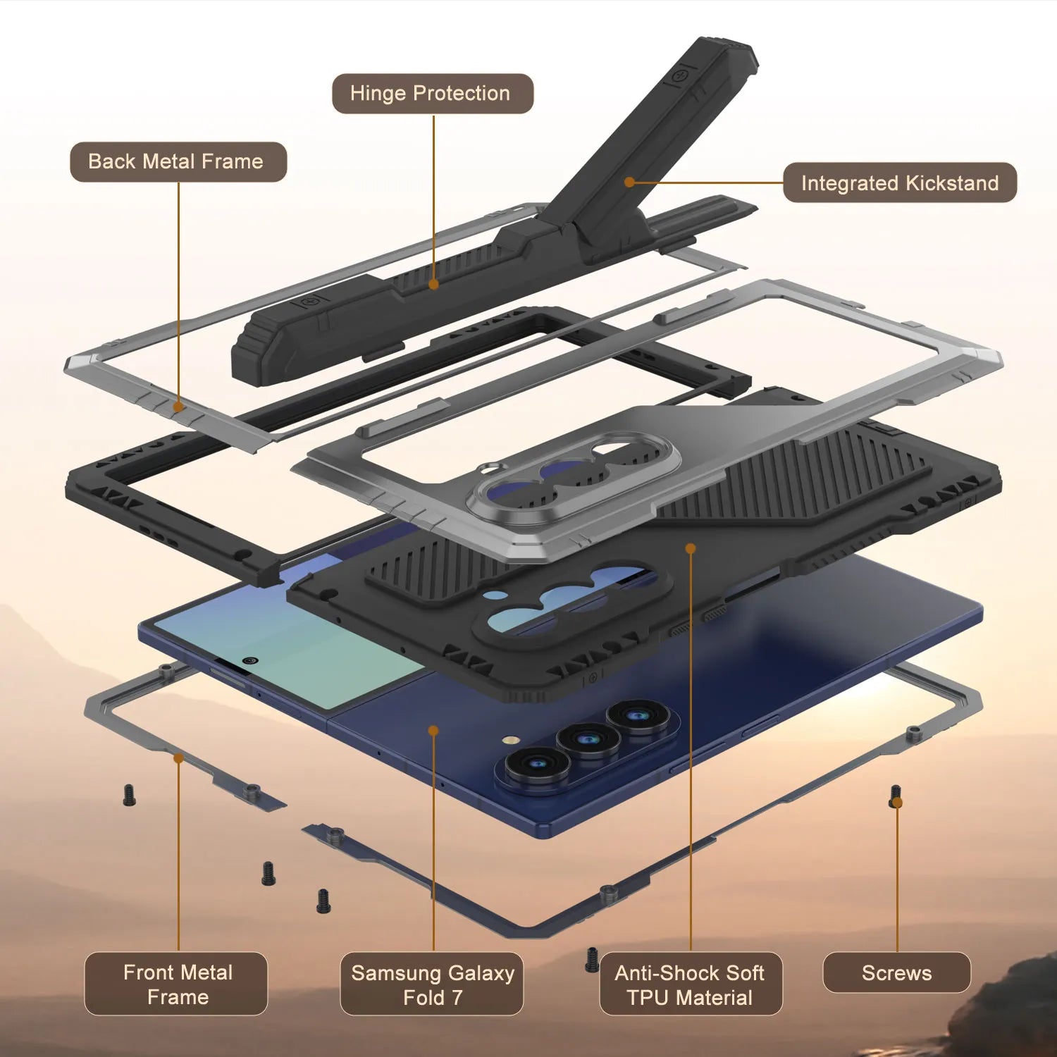 Galaxy Z Fold7 Metal Case, Heavy Duty Military Grade Armor Cover Full Body Hard [Silver]