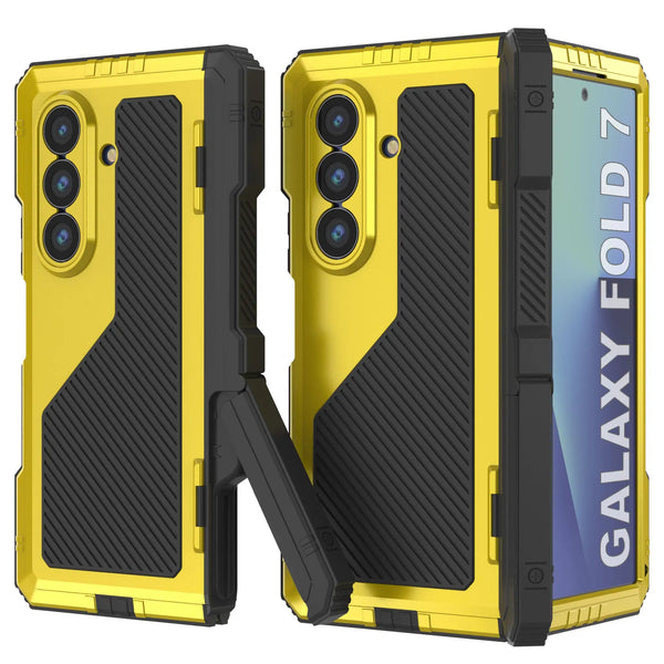Galaxy Z Fold7 Metal Case, Heavy Duty Military Grade Armor Cover Full Body Hard [Neon]