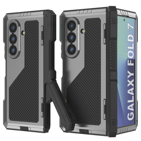 Galaxy Z Fold7 Metal Case, Heavy Duty Military Grade Armor Cover Full Body Hard [Silver]