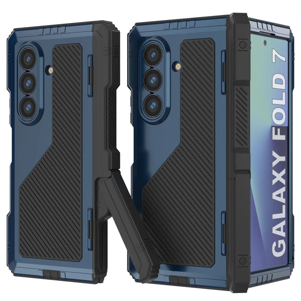 Galaxy Z Fold7 Metal Case, Heavy Duty Military Grade Armor Cover Full Body Hard [Blue]