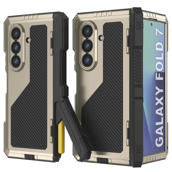 Galaxy Z Fold7 Metal Case, Heavy Duty Military Grade Armor Cover Full Body Hard [Gold]