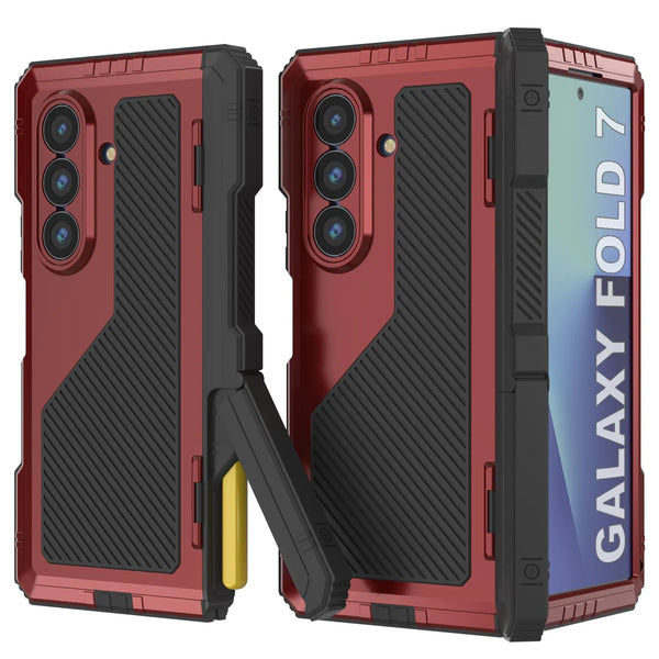 Galaxy Z Fold7 Metal Case, Heavy Duty Military Grade Armor Cover Full Body Hard [Red]