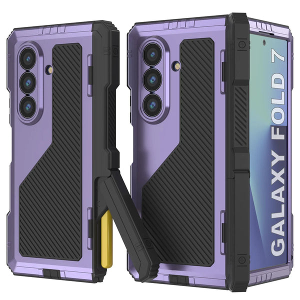 Galaxy Z Fold7 Metal Case, Heavy Duty Military Grade Armor Cover Full Body Hard [Purple]