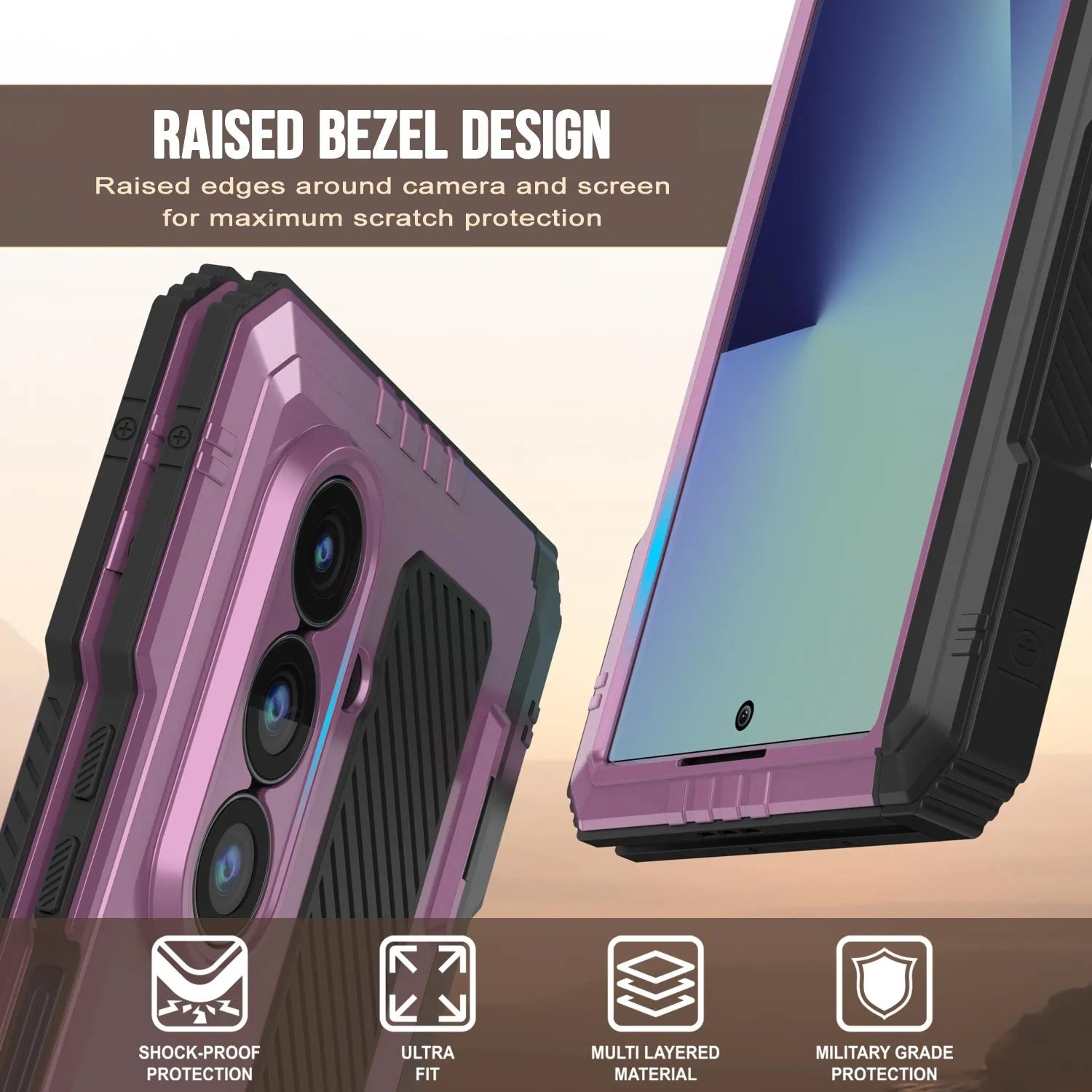 Galaxy Z Fold7 Metal Case, Heavy Duty Military Grade Armor Cover Full Body Hard [Pink]