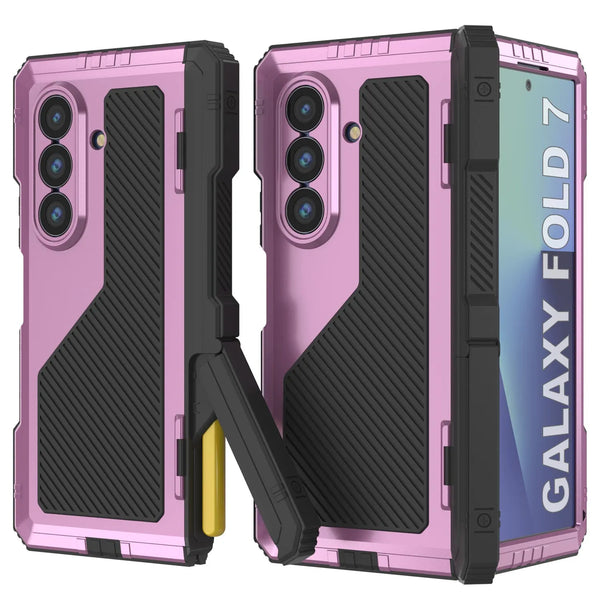 Galaxy Z Fold7 Metal Case, Heavy Duty Military Grade Armor Cover Full Body Hard [Pink]