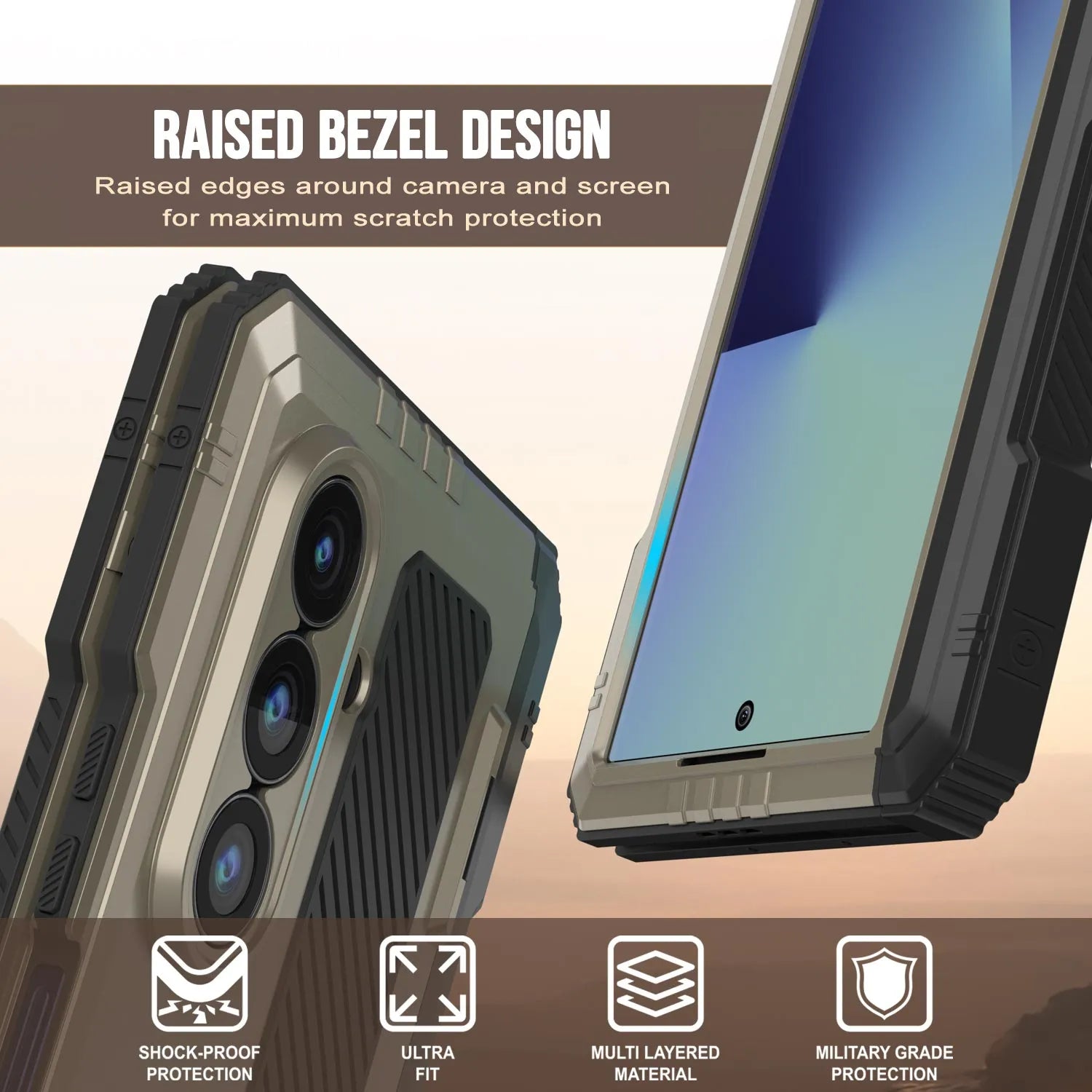 Galaxy Z Fold7 Metal Case, Heavy Duty Military Grade Armor Cover Full Body Hard [Gold]