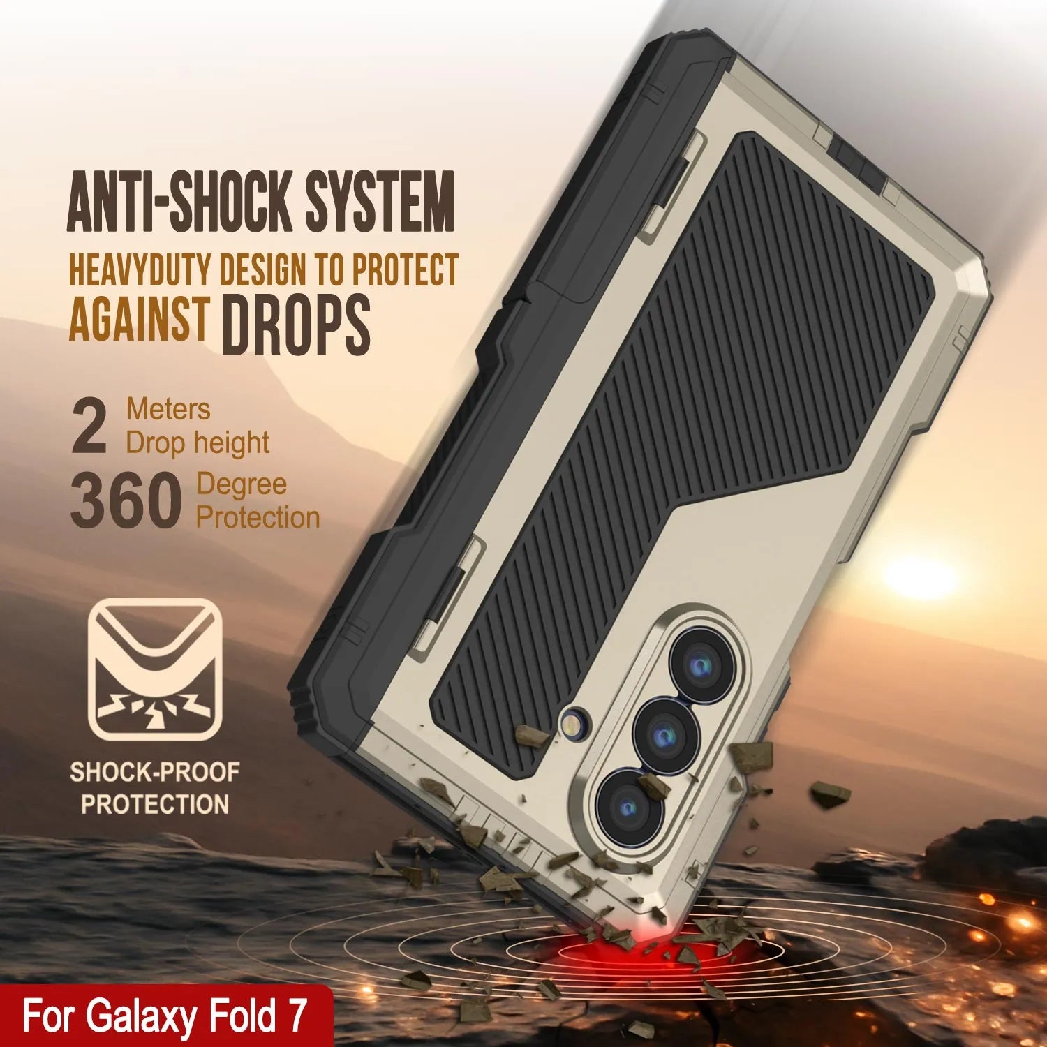 Galaxy Z Fold7 Metal Case, Heavy Duty Military Grade Armor Cover Full Body Hard [Gold]