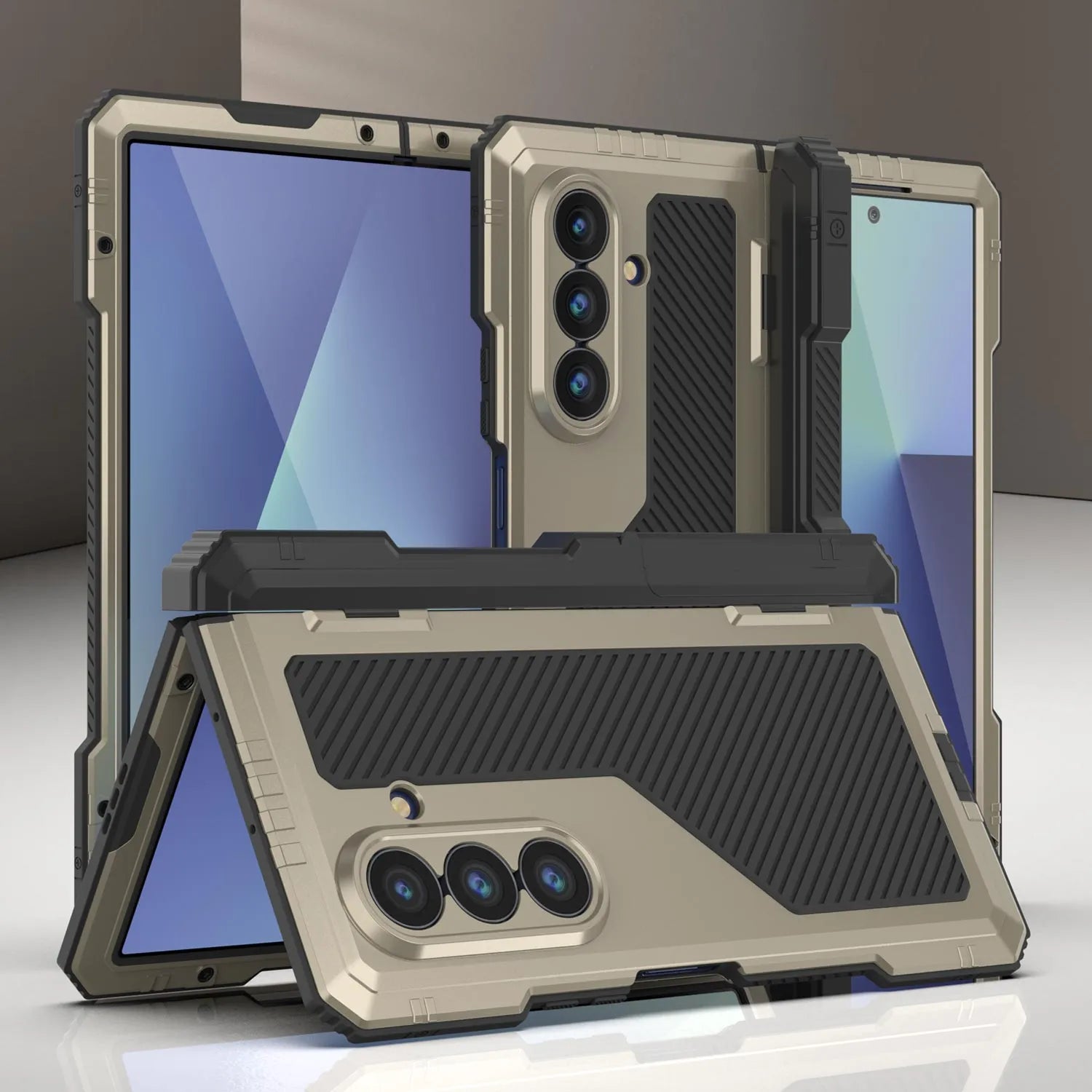 Galaxy Z Fold7 Metal Case, Heavy Duty Military Grade Armor Cover Full Body Hard [Gold]