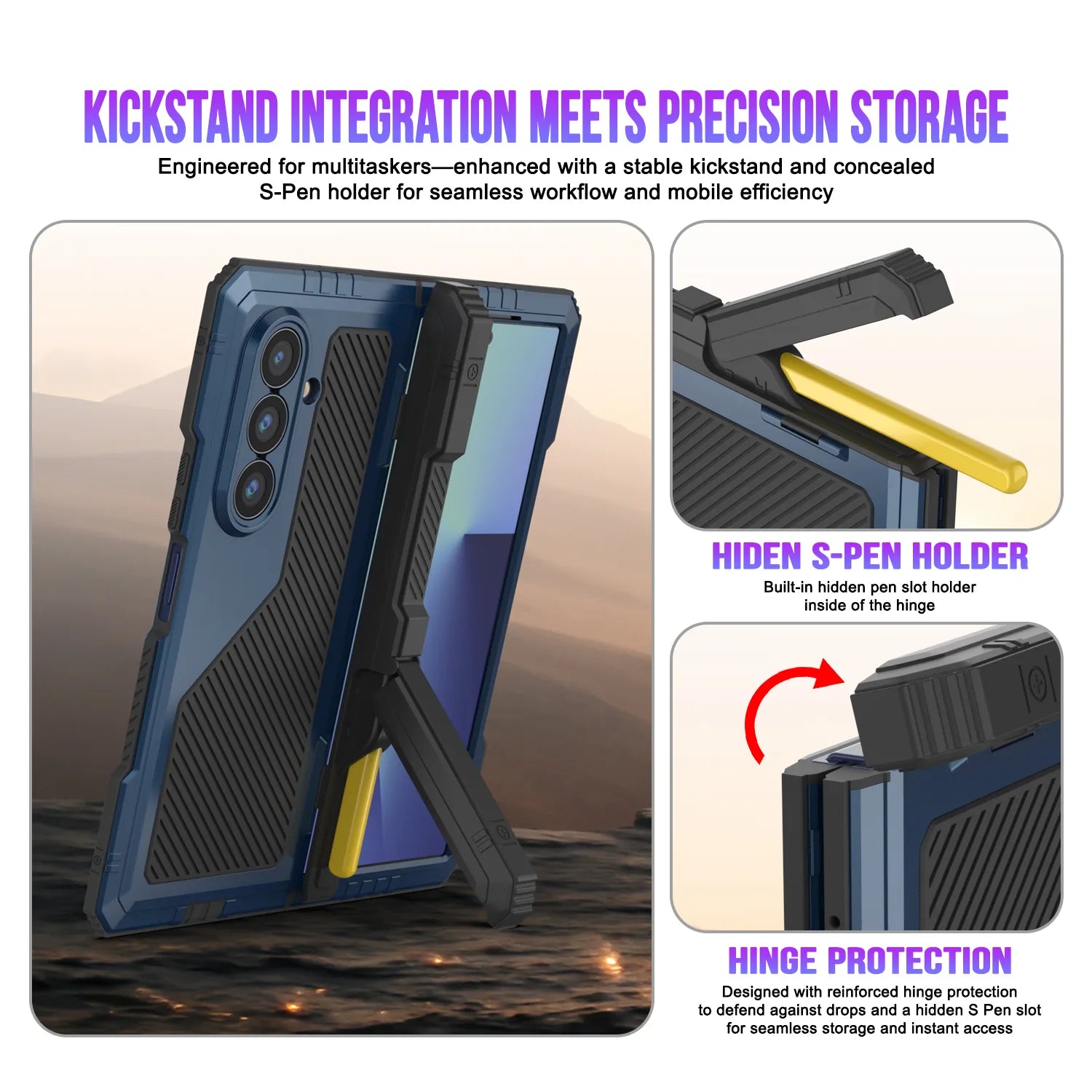 Galaxy Z Fold7 Metal Case, Heavy Duty Military Grade Armor Cover Full Body Hard [Blue]