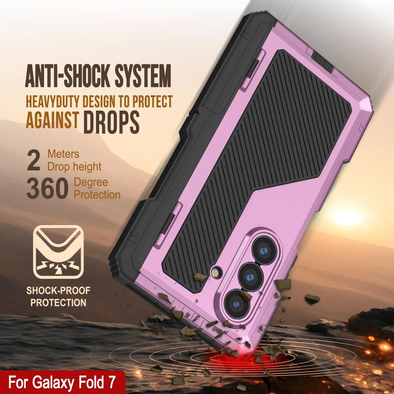 Galaxy Z Fold7 Metal Case, Heavy Duty Military Grade Armor Cover Full Body Hard [Pink]