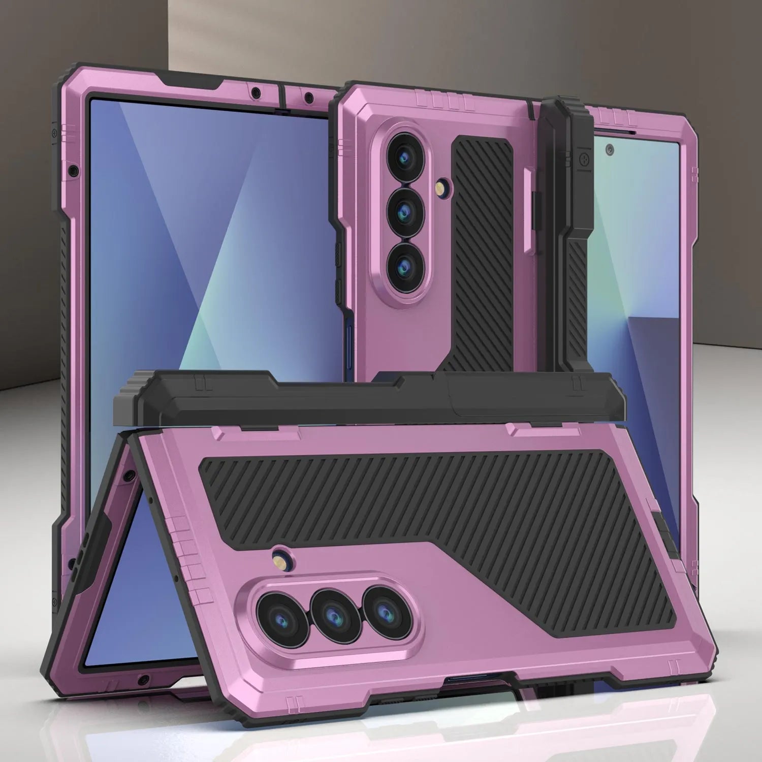 Galaxy Z Fold7 Metal Case, Heavy Duty Military Grade Armor Cover Full Body Hard [Pink]