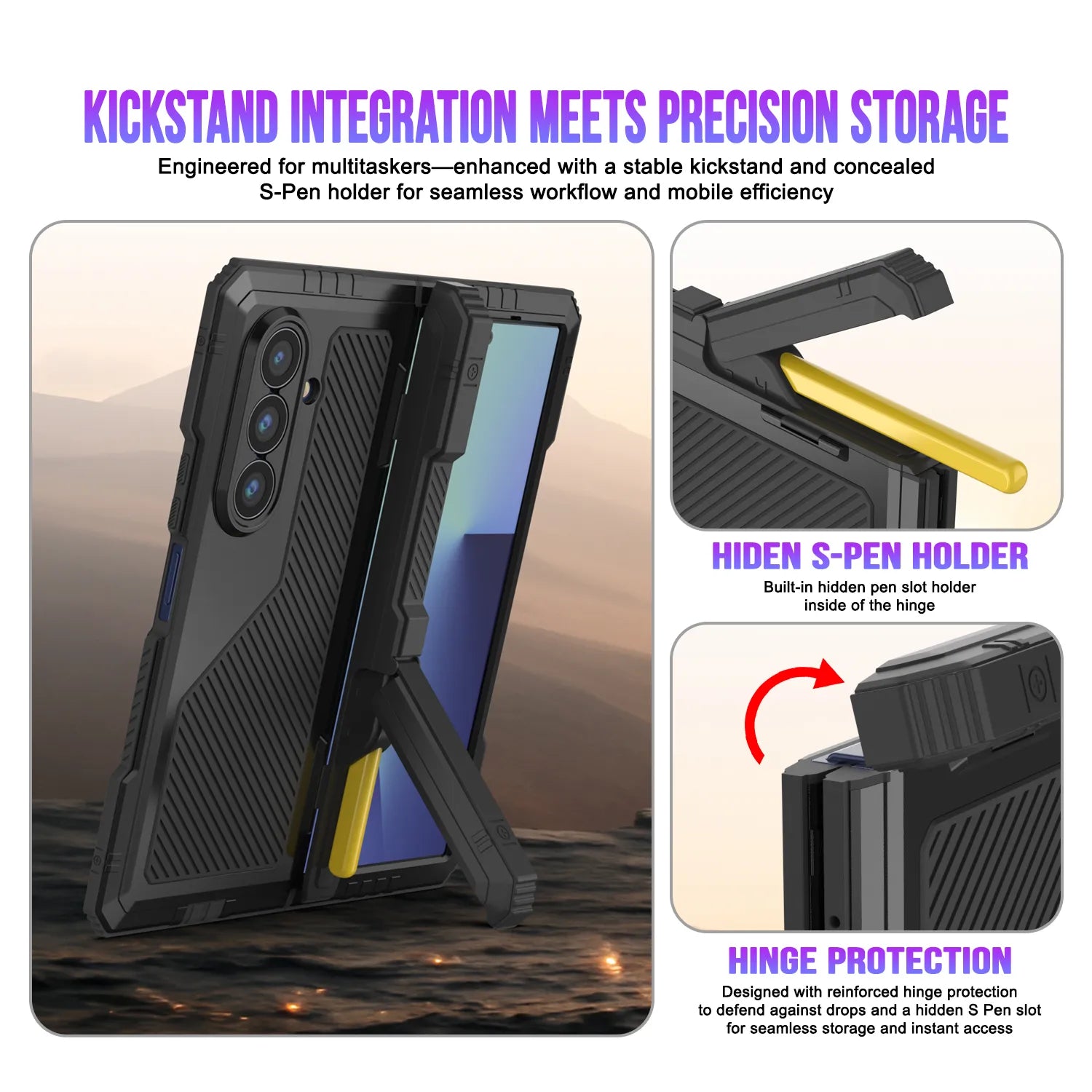 Galaxy Z Fold7 Metal Case, Heavy Duty Military Grade Armor Cover Full Body Hard [Black]