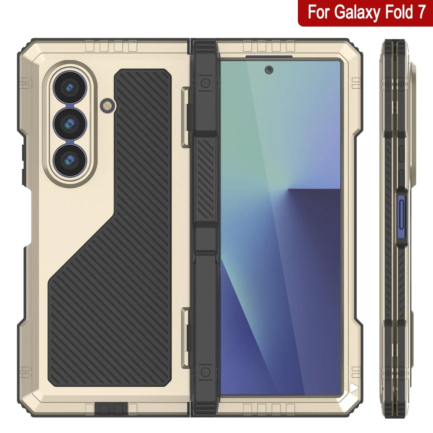 Galaxy Z Fold7 Metal Case, Heavy Duty Military Grade Armor Cover Full Body Hard [Gold]
