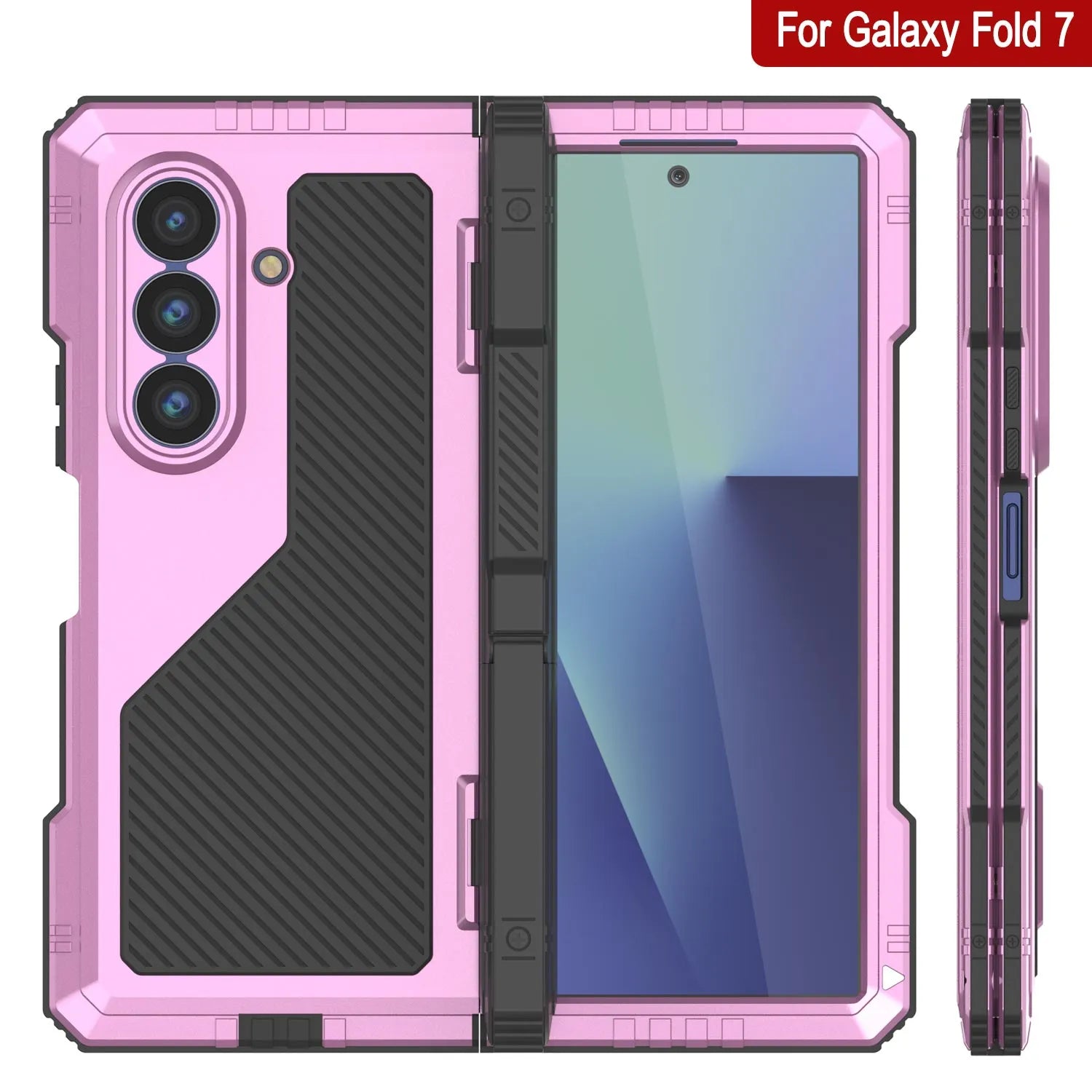 Galaxy Z Fold7 Metal Case, Heavy Duty Military Grade Armor Cover Full Body Hard [Pink]