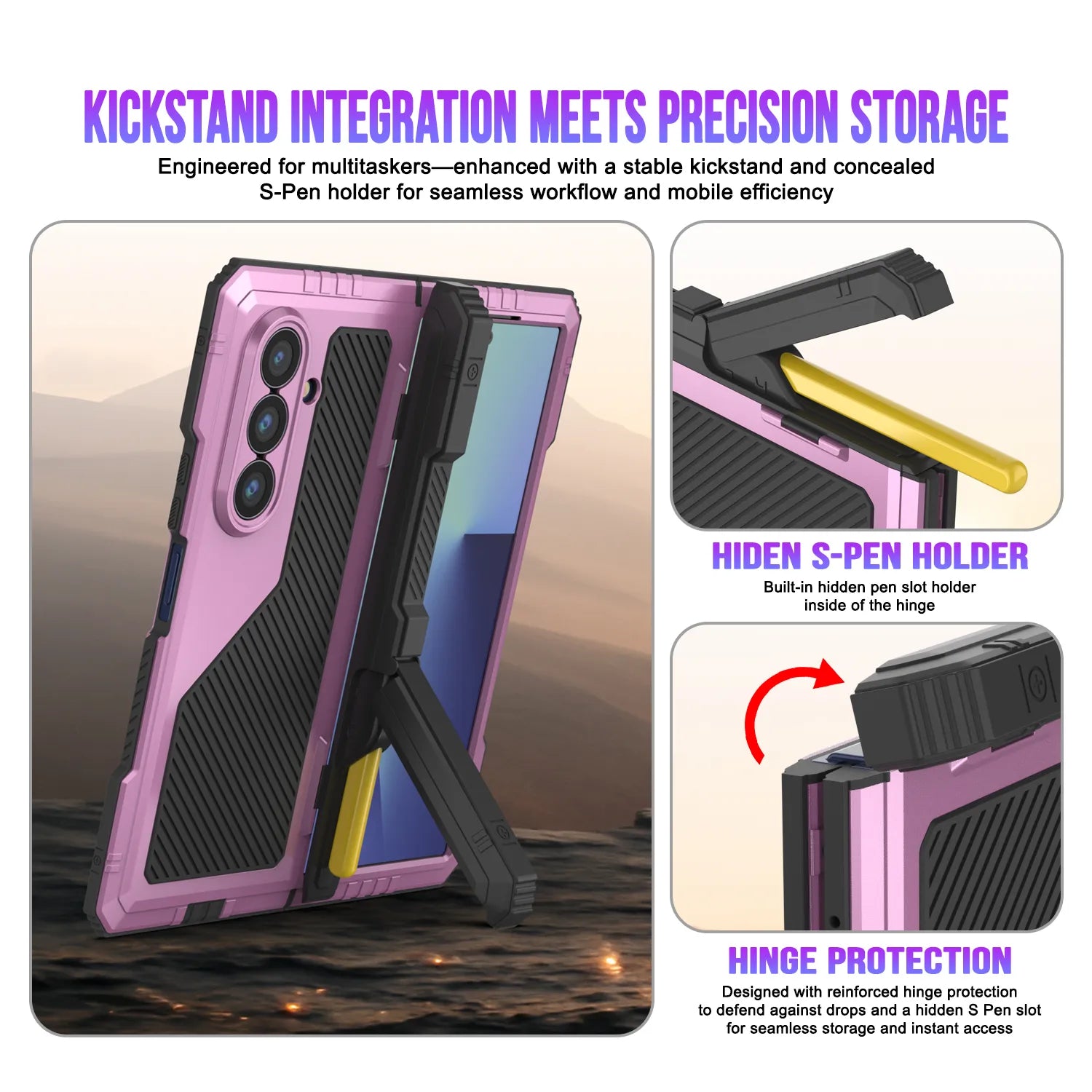 Galaxy Z Fold7 Metal Case, Heavy Duty Military Grade Armor Cover Full Body Hard [Pink]