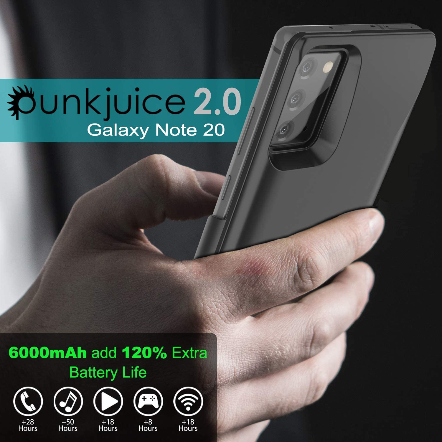 Galaxy Note 20 6000mAH Battery Charger PunkJuice 2.0 Slim Case [Black]