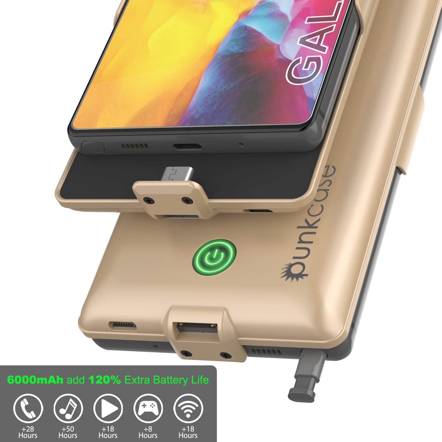 Galaxy Note 20 6000mAH Battery Charger PunkJuice 2.0 Slim Case [Gold]