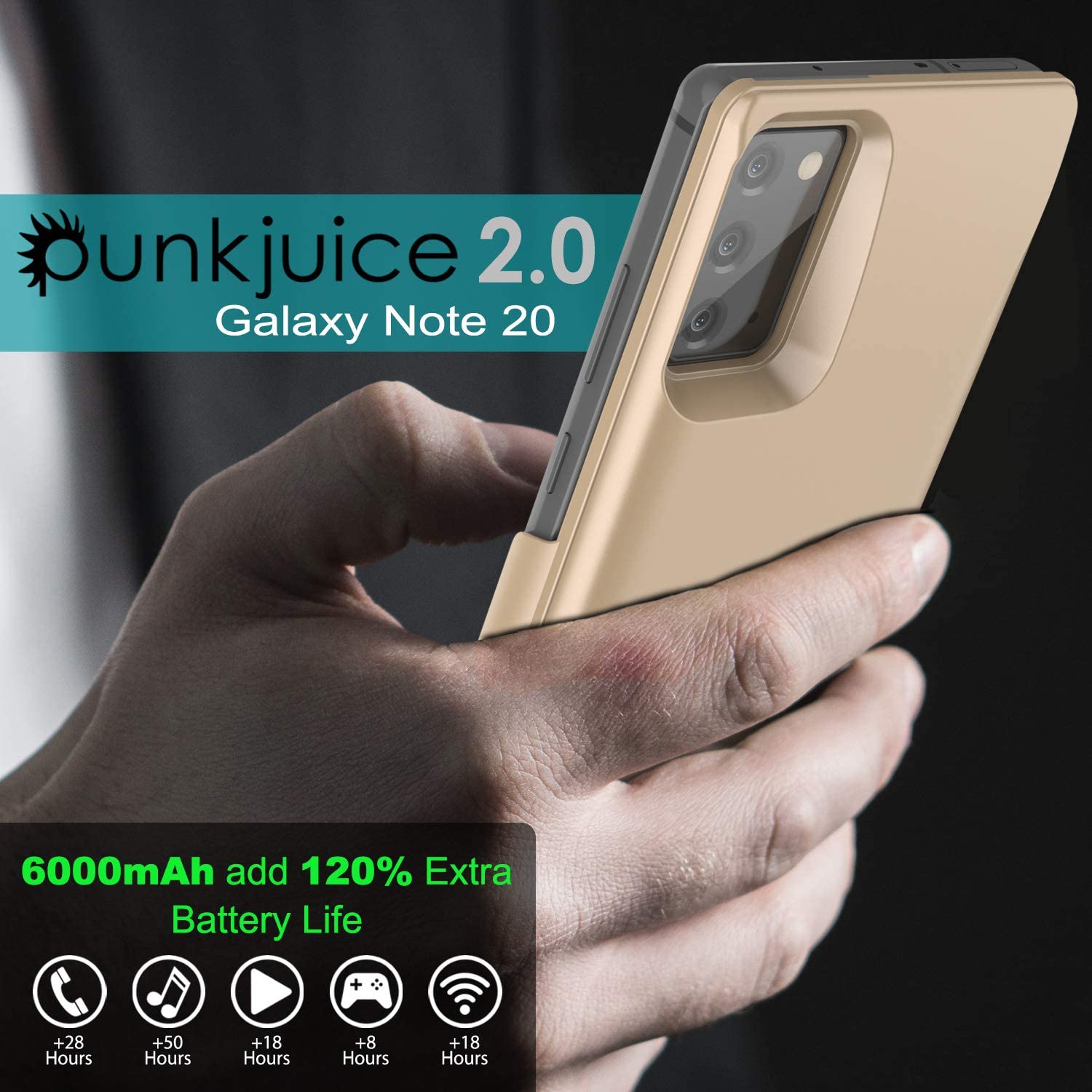 Galaxy Note 20 6000mAH Battery Charger PunkJuice 2.0 Slim Case [Gold]
