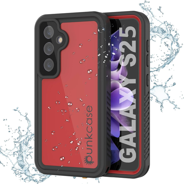 Galaxy S25 Waterproof Case PunkCase StudStar Red Thin 6.2ft Underwater IP68 Shock/Snow Proof