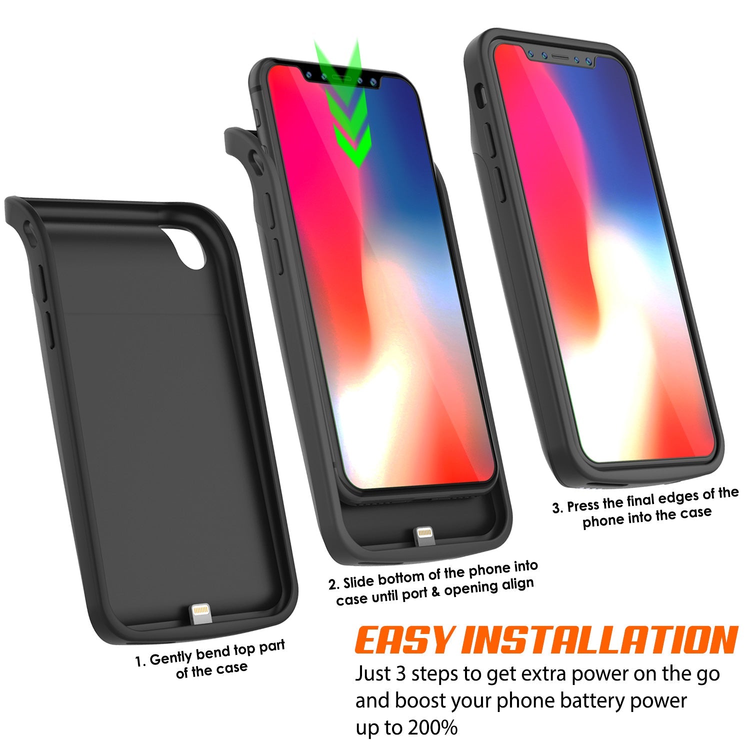 iPhone X Battery Case, PunkJuice 5000mAH Fast Charging Power Bank W/ Screen Protector | [Black]