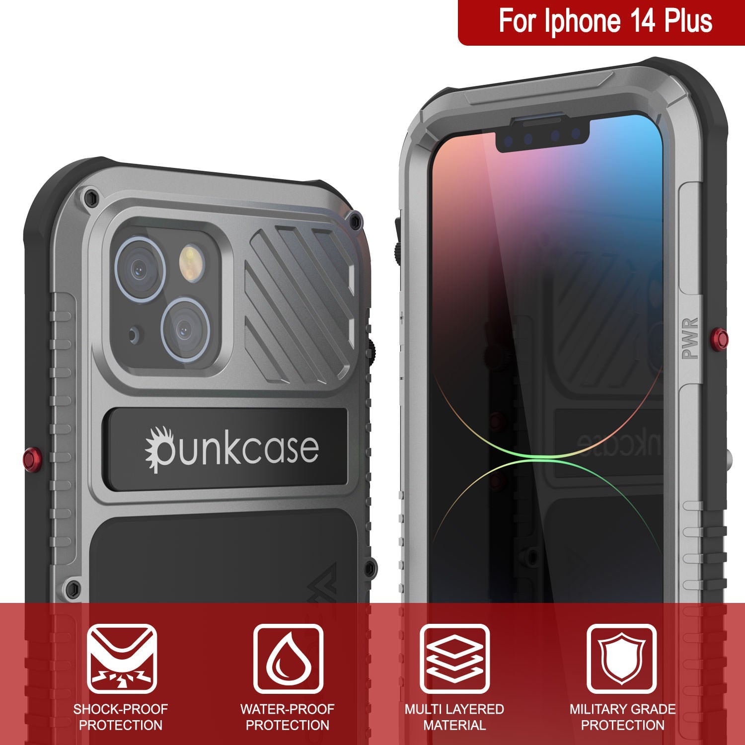 iPhone 16 Plus Metal Extreme 3.0 Series Aluminum Waterproof Case IP68 W/Buillt in Screen Protector & Kickstand [Silver]