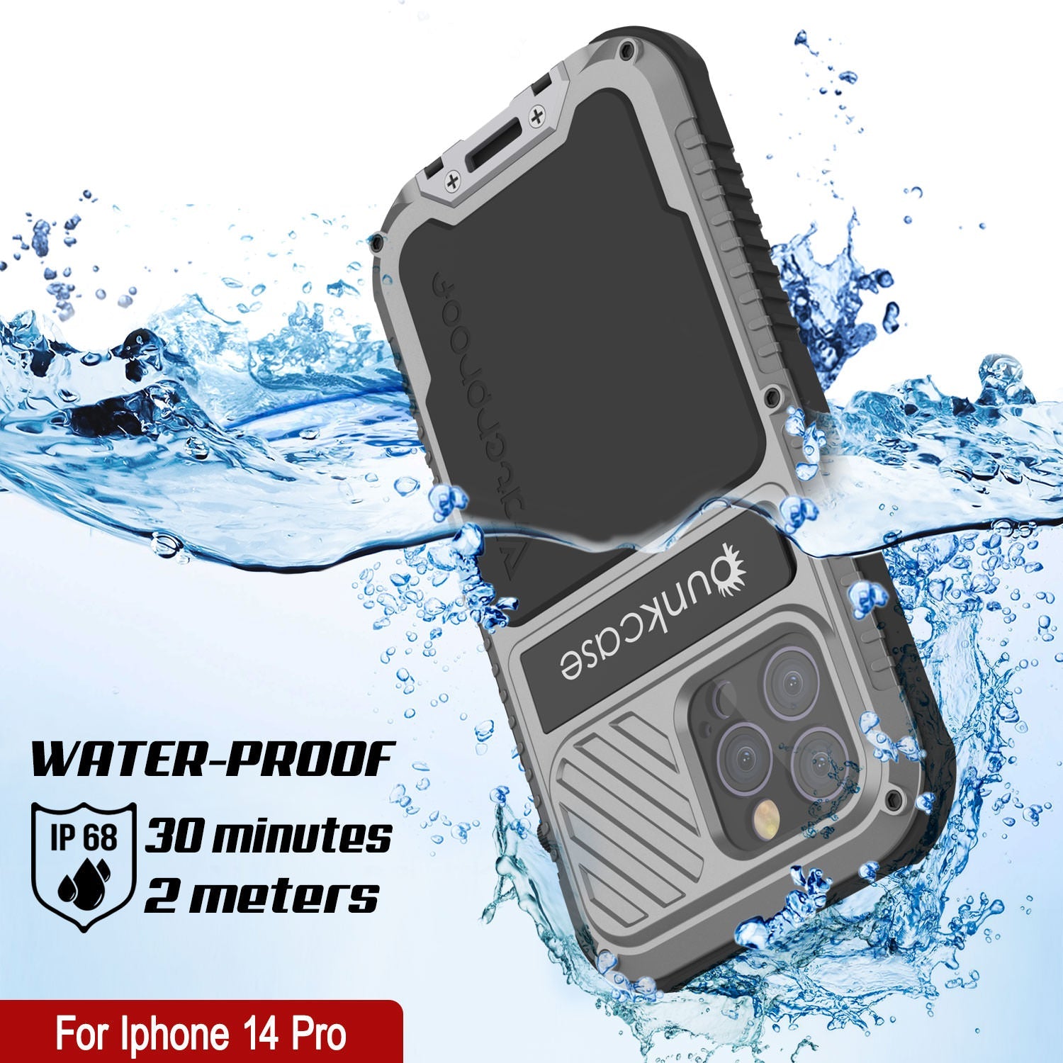 iPhone 16 Pro Metal Extreme 3.0 Series Aluminum Waterproof Case IP68 W/Buillt in Screen Protector & Kickstand [Silver]