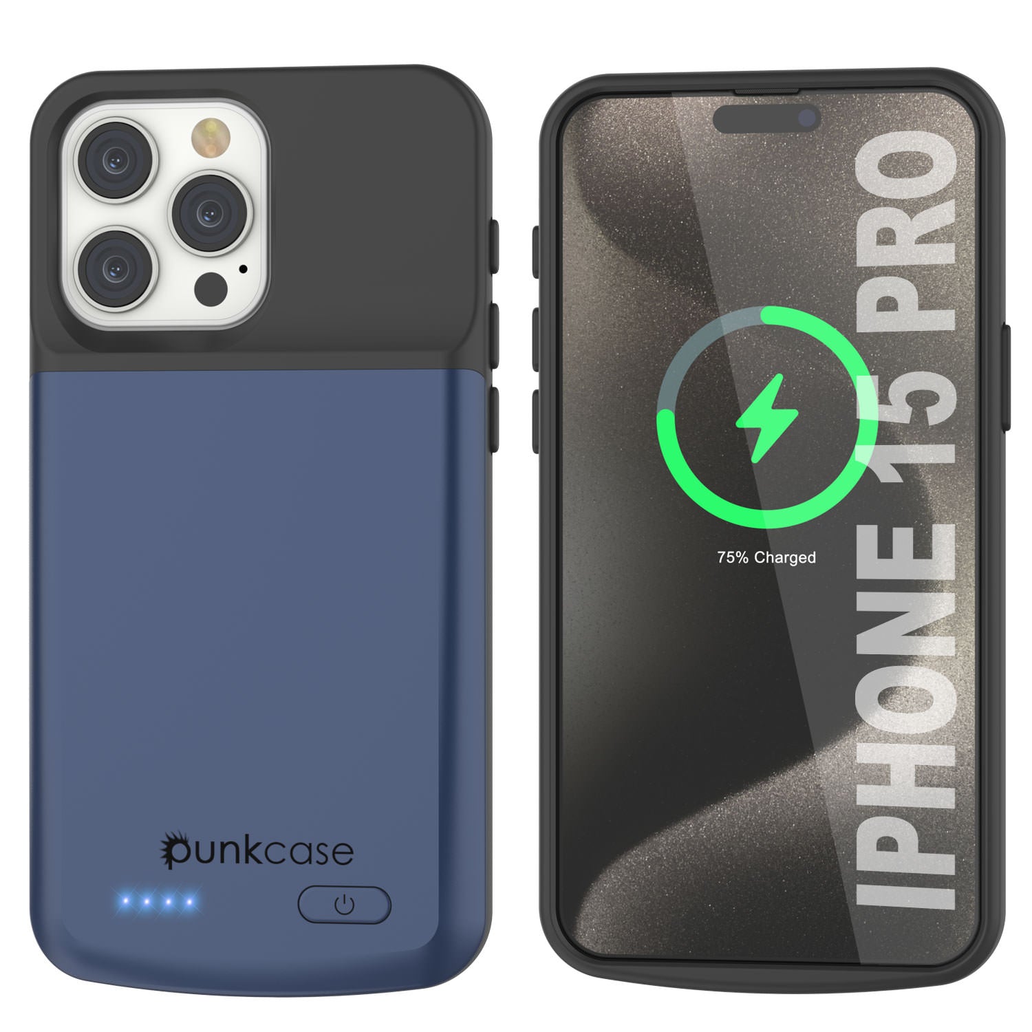 iPhone 16 Pro Battery Case, PunkJuice 5000mAH Fast Charging MagSafe Power Bank W/ Screen Protector | [Navy Blue]