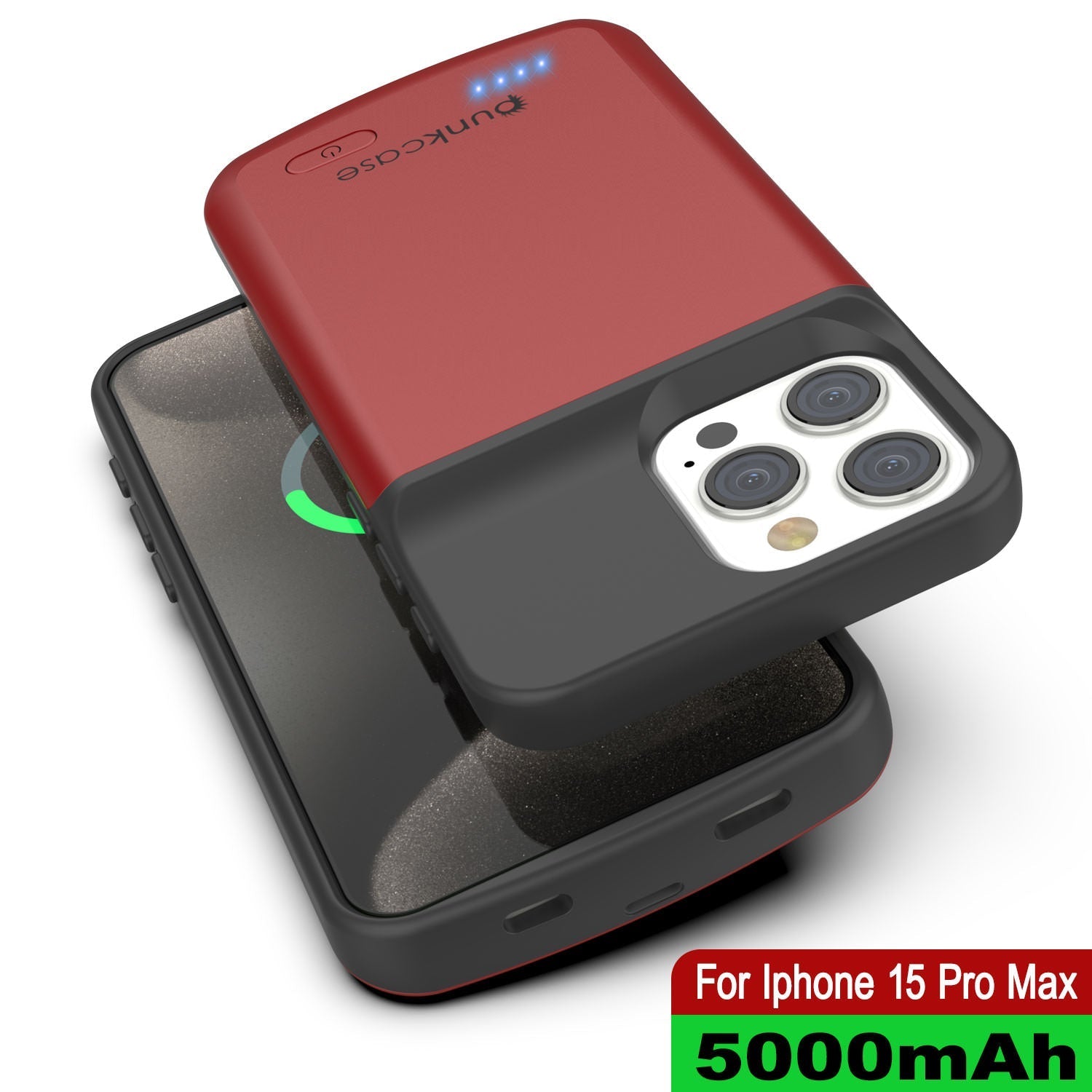 iPhone 16 Pro Max Battery Case, PunkJuice 8000mAH Fast Charging MagSafe Power Bank W/ Screen Protector | [Red]