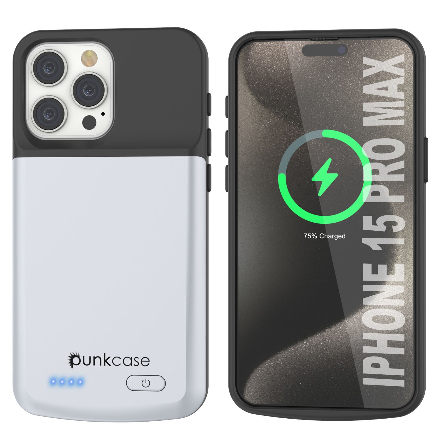 iPhone 16 Pro Max Battery Case, PunkJuice 8000mAH Fast Charging MagSafe Power Bank W/ Screen Protector | [White]