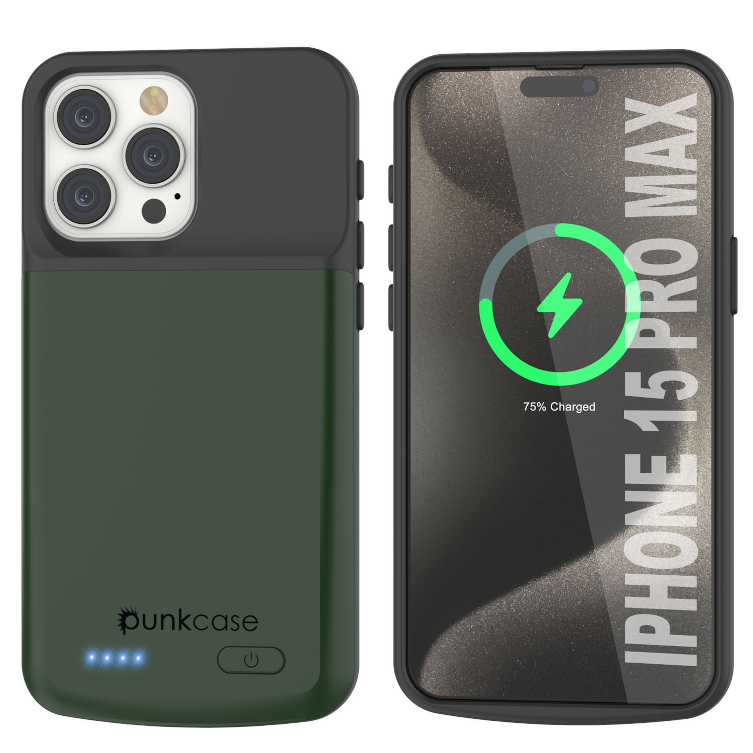 iPhone 16 Pro Max Battery Case, PunkJuice 8000mAH Fast Charging MagSafe Power Bank W/ Screen Protector | [Green]