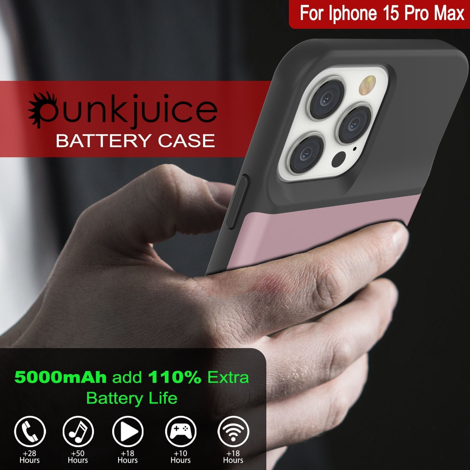 iPhone 16 Pro Max Battery Case, PunkJuice 8000mAH Fast Charging MagSafe Power Bank W/ Screen Protector | [Rose-Gold]