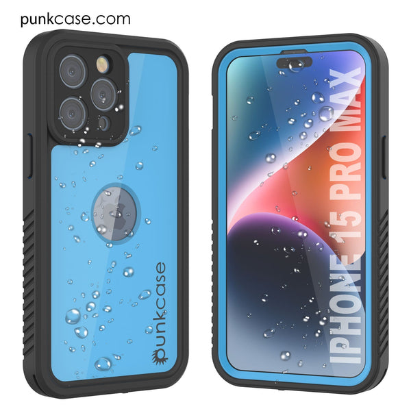 iPhone 16 Pro Max Waterproof IP68 Case, Punkcase [Light blue] [StudStar Series] [Slim Fit] [Dirtproof]