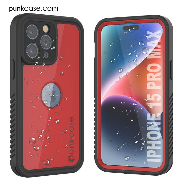 iPhone 16 Pro Max Waterproof IP68 Case, Punkcase [Red] [StudStar Series] [Slim Fit]