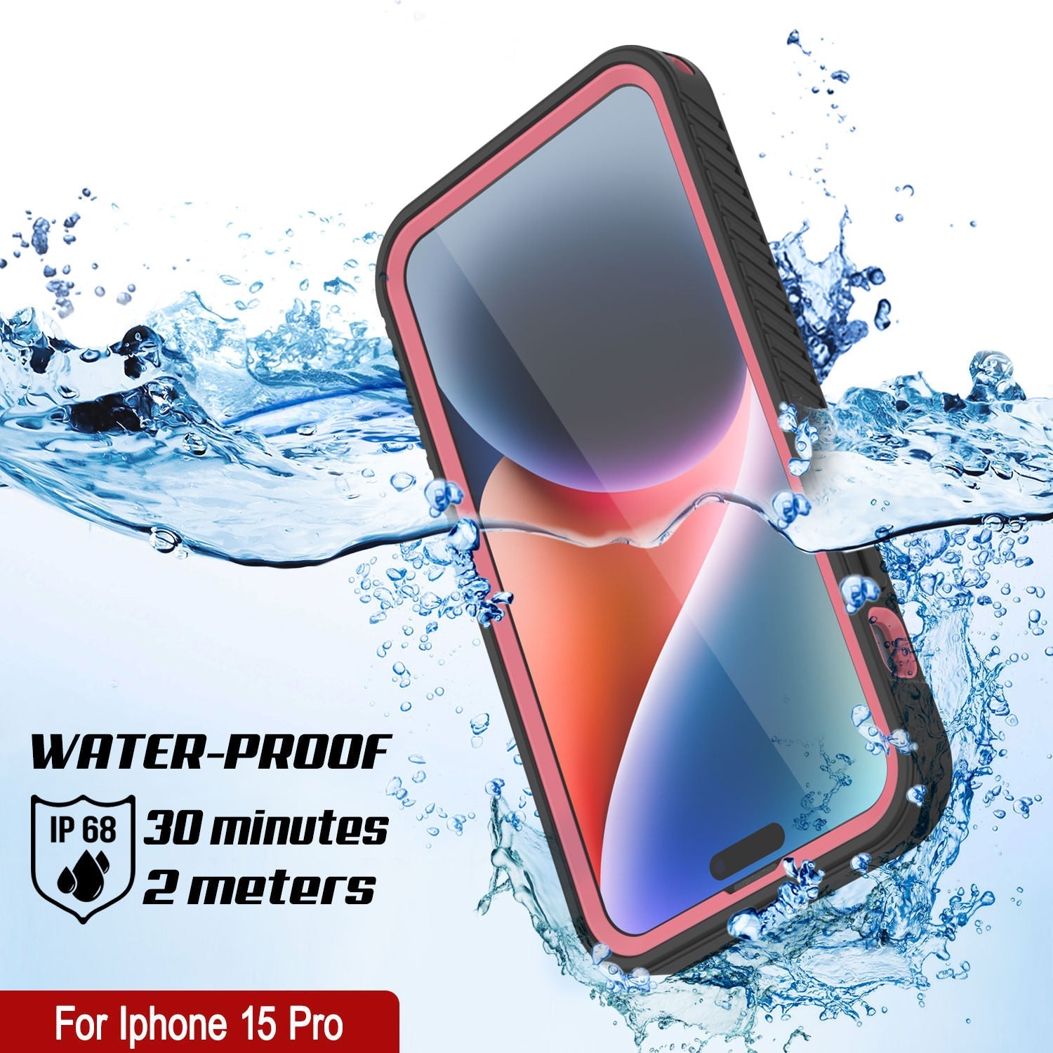 iPhone 16 Pro Waterproof IP68 Case, Punkcase [Pink] [StudStar Series] [Slim Fit] [Dirtproof]