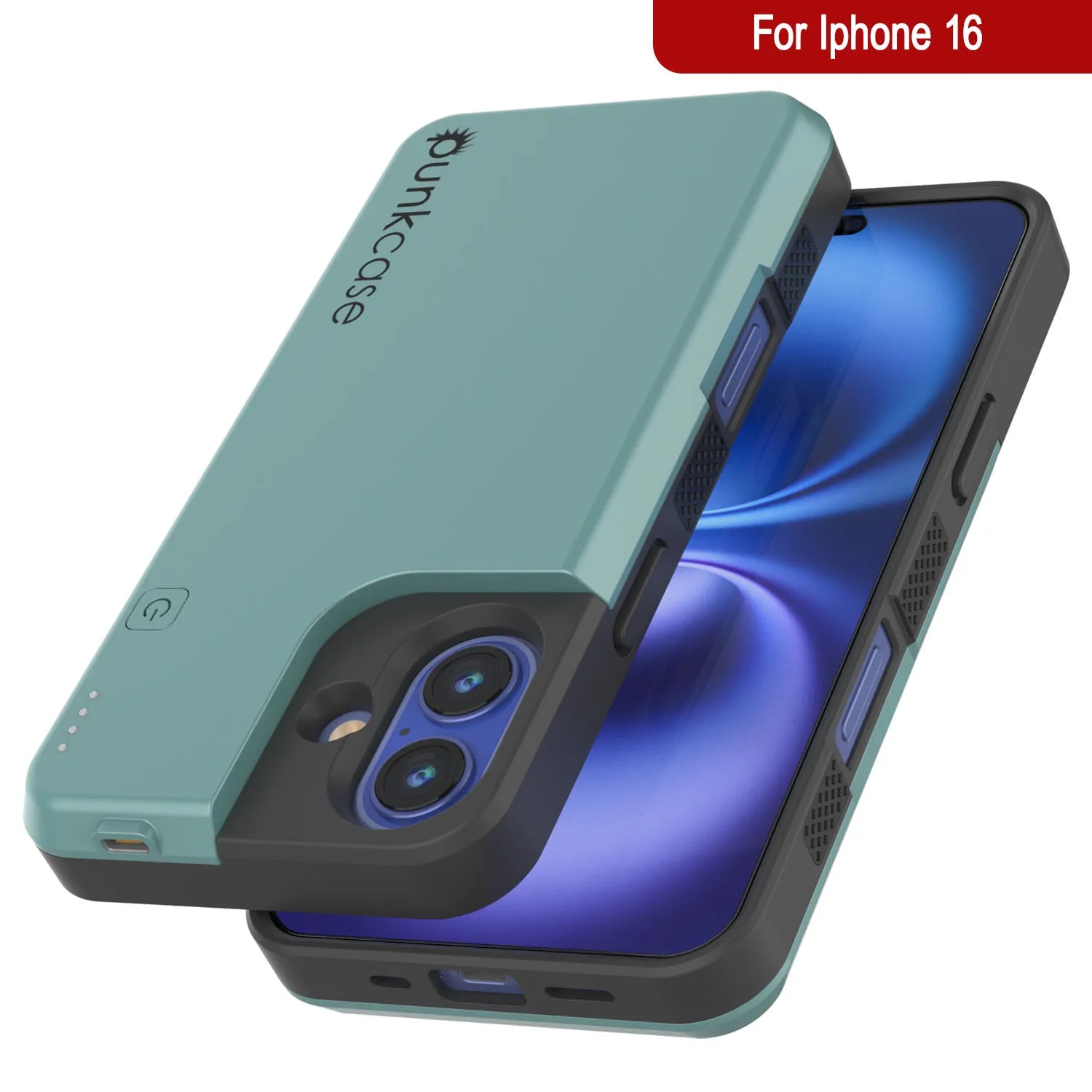 iPhone 16 Battery Case, PunkJuice 5000mAH Fast Charging MagSafe Power Bank W/ Screen Protector | [Teal]