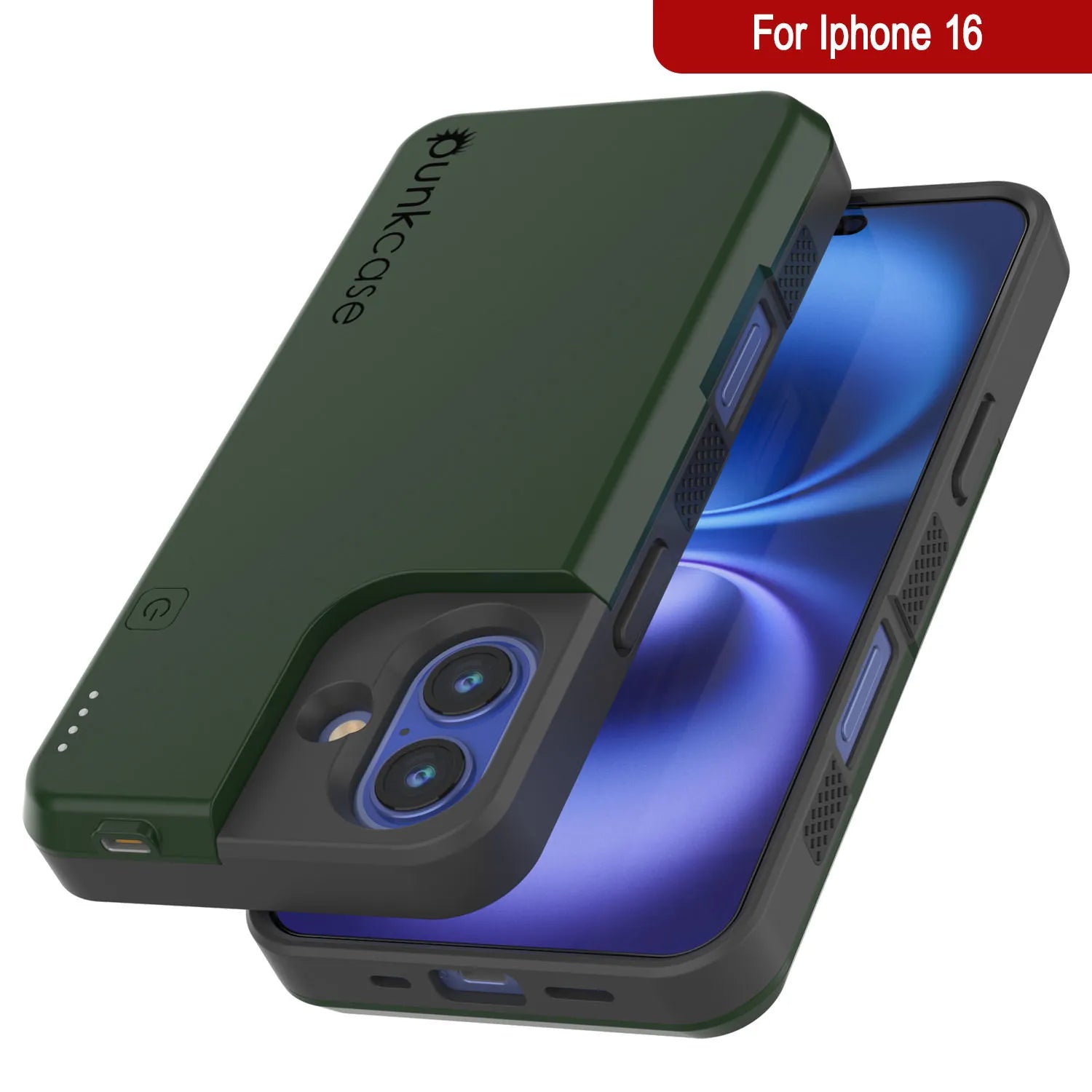 iPhone 16 Battery Case, PunkJuice 5000mAH Fast Charging MagSafe Power Bank W/ Screen Protector | [Green]