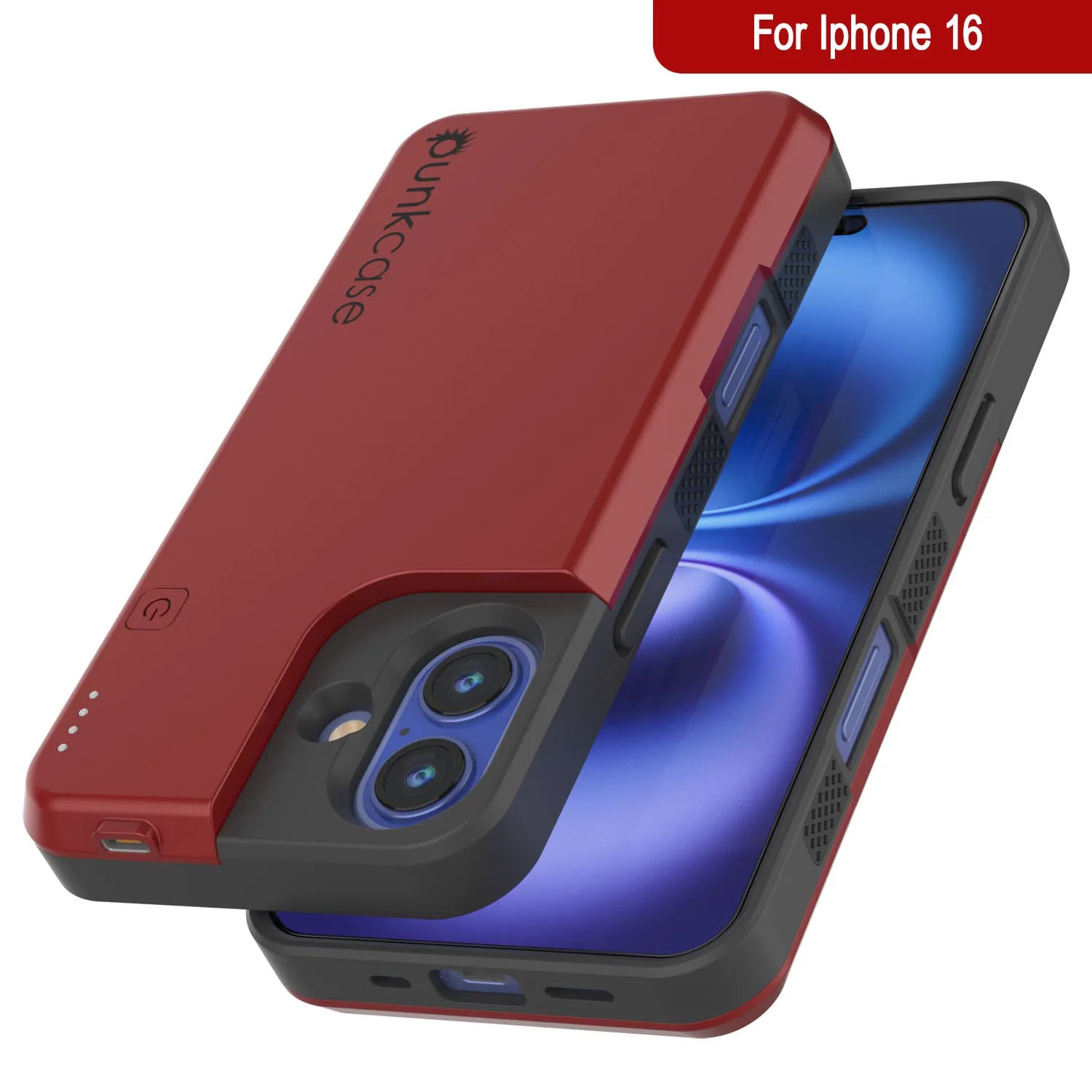 iPhone 16 Battery Case, PunkJuice 5000mAH Fast Charging MagSafe Power Bank W/ Screen Protector | [Red]