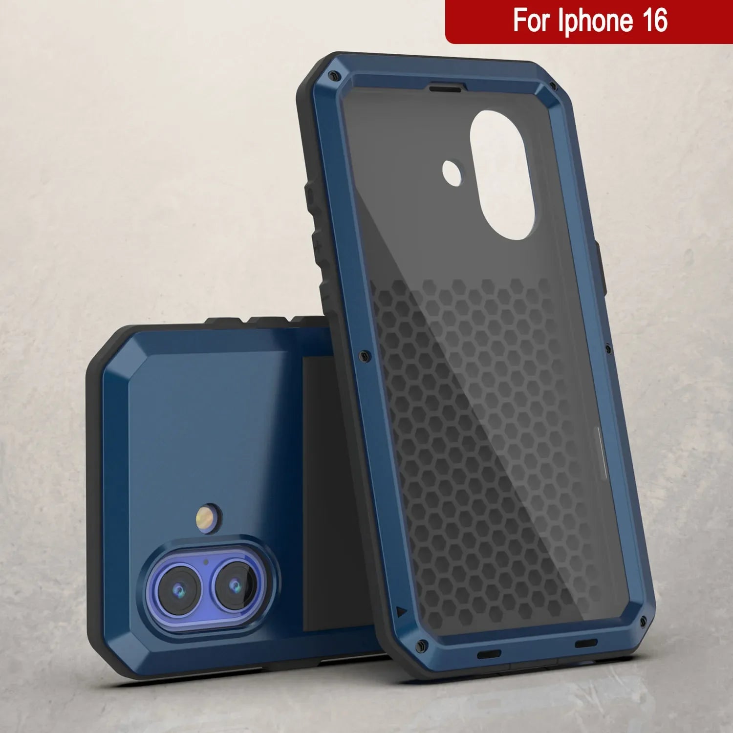 iPhone 16 Metal Case, Heavy Duty Military Grade Armor Cover [shock proof] Full Body Hard [Blue]