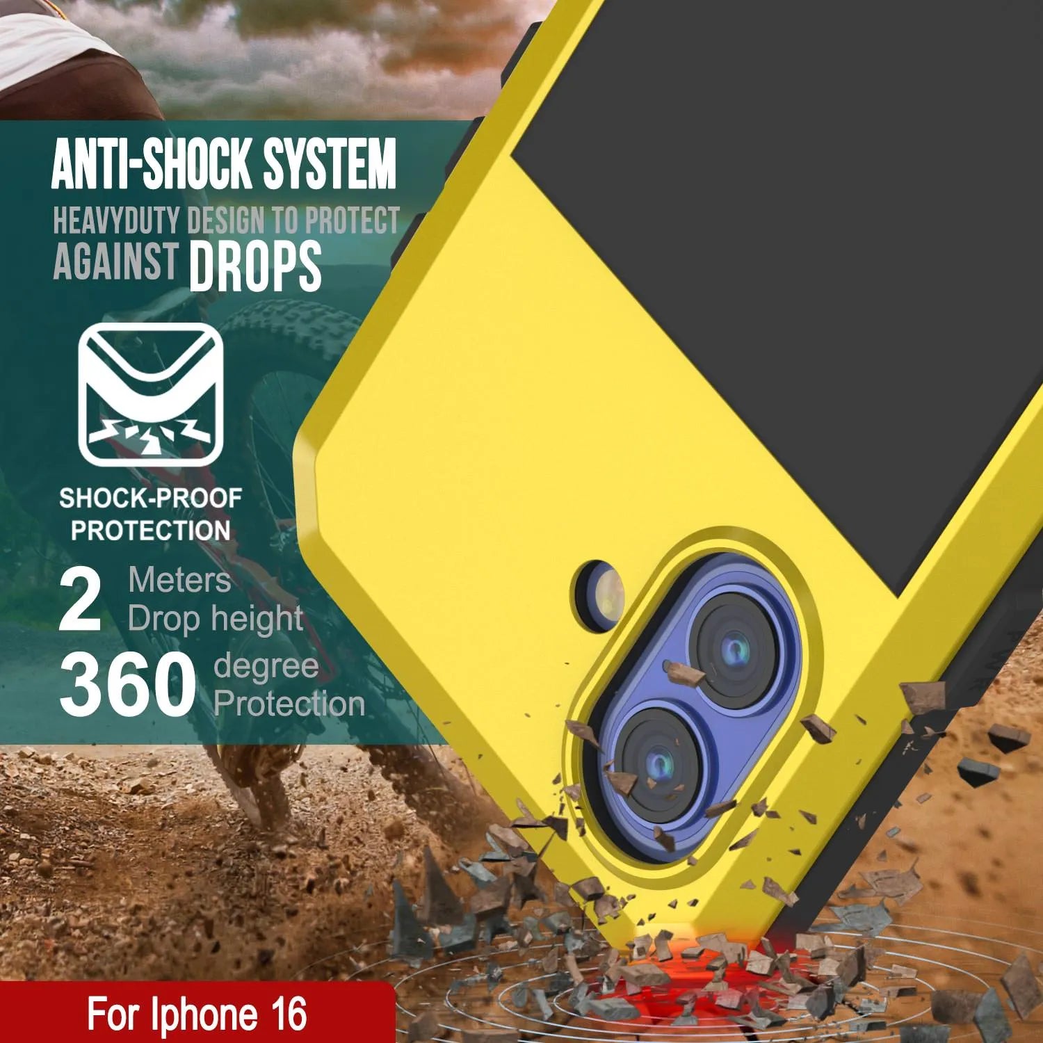 iPhone 16 Metal Case, Heavy Duty Military Grade Armor Cover [shock proof] Full Body Hard [Yellow]