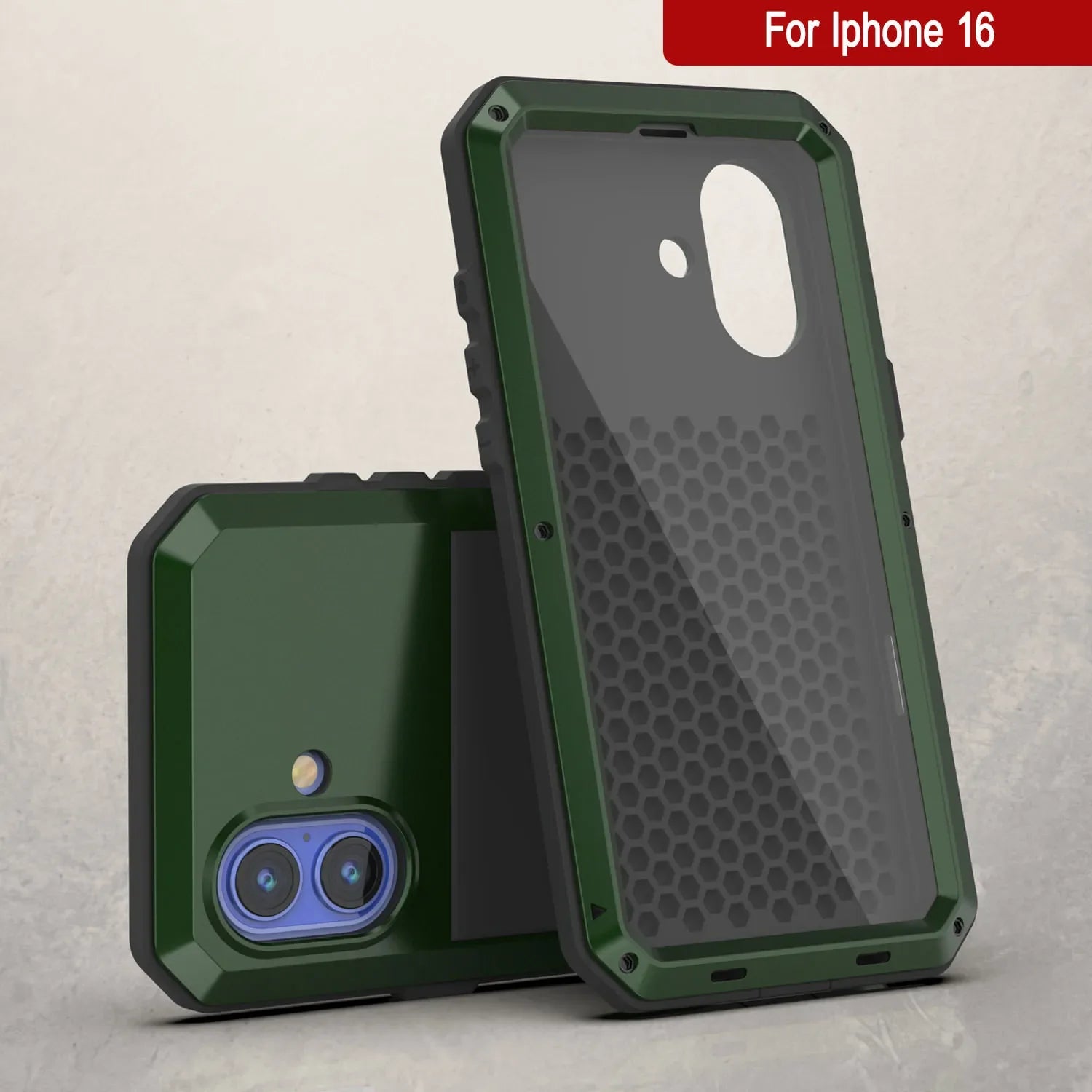 iPhone 16 Metal Case, Heavy Duty Military Grade Armor Cover [shock proof] Full Body Hard [Dark Green]