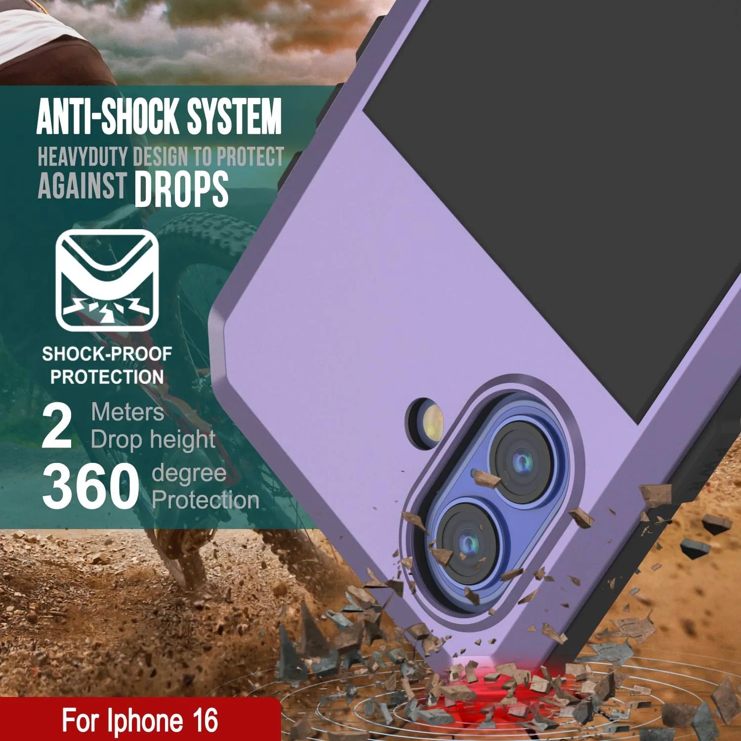 iPhone 16 Metal Case, Heavy Duty Military Grade Armor Cover [shock proof] Full Body Hard [Purple]